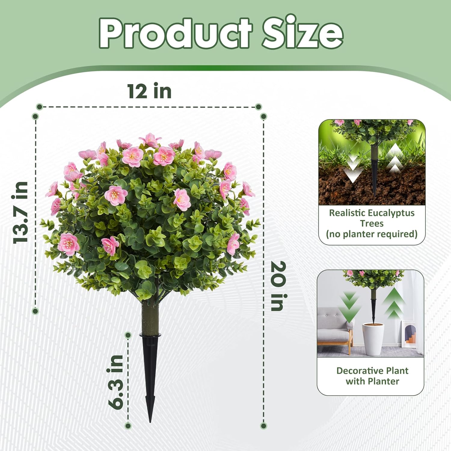 Alternative view of MGWILL 20" Artificial Camellia Topiary Ball Tree with Spike, Artificial Boxwood Shrubs Fake Bushes Set of 2, Faux Floral Flower Plant for Porch, Artificial Plants for Outdoor Indoor UV Resistant