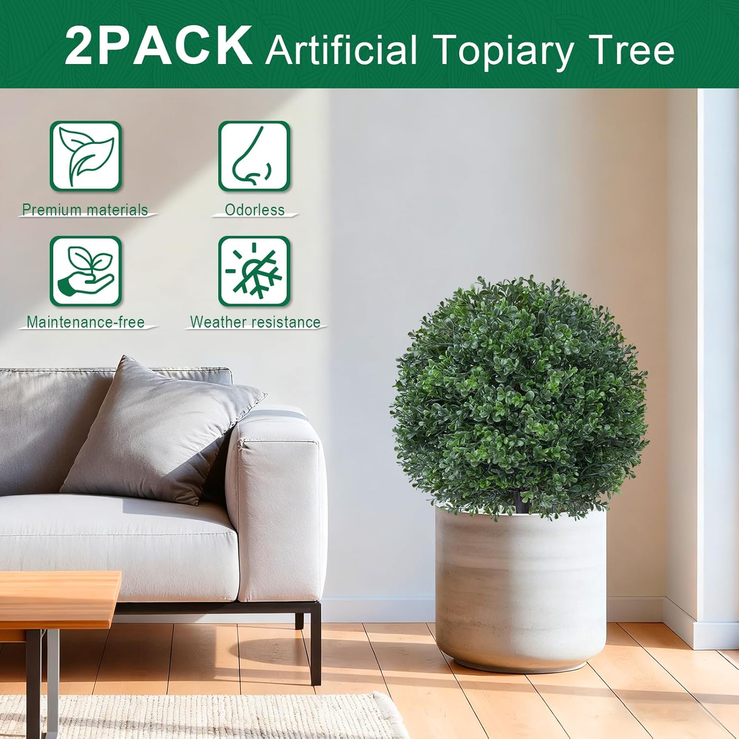 Alternative view of EverNature 2Pack Artificial Boxwood Topiary Ball Trees,16''UV Resistant Fake Evergreen Shrubs Bushes Plants with Ground Spike, Fake Plants for Outdoor Indoor Front Porch Garden