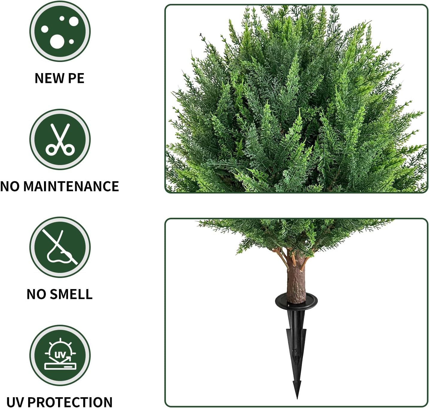 Alternative view of 24.5Inch Artificial Cedar Topiary Ball Trees Set of 4 - UV Resistant Faux Shrub Bushes with Ground Spike, Indoor/Outdoor Artificial Plants for Front Porch, Garden, Patio & Planters