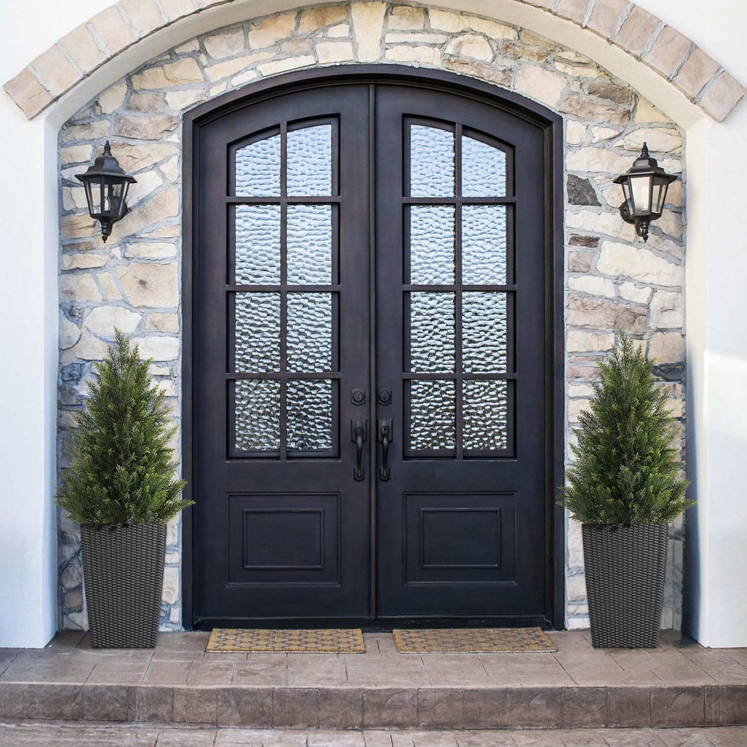 Outdoor Artificial Cedar Topiary Tree, Faux Evergreen Shrubs for Front Porch Decor, Lifelike Fake Bushes Plants for Home Living Room Front Door Decor (2, 3ft)