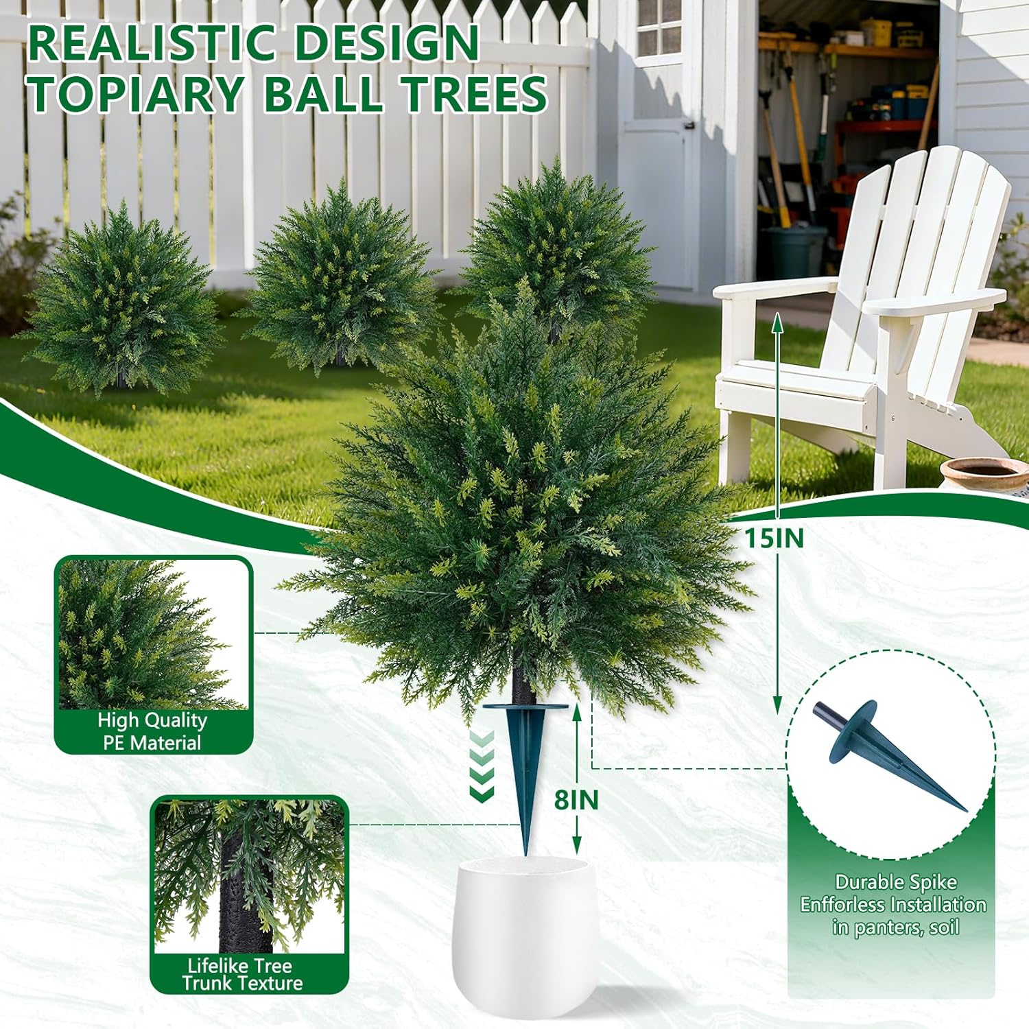 Alternative view of Artificial Cedar Topiary Trees with Ground Spike, 2 Pieces Fake Pine Shrubs Bushes, UV Resistant Faux Evergreen Cypress Tree Plants for Indoor Outdoor Planters Front Porch