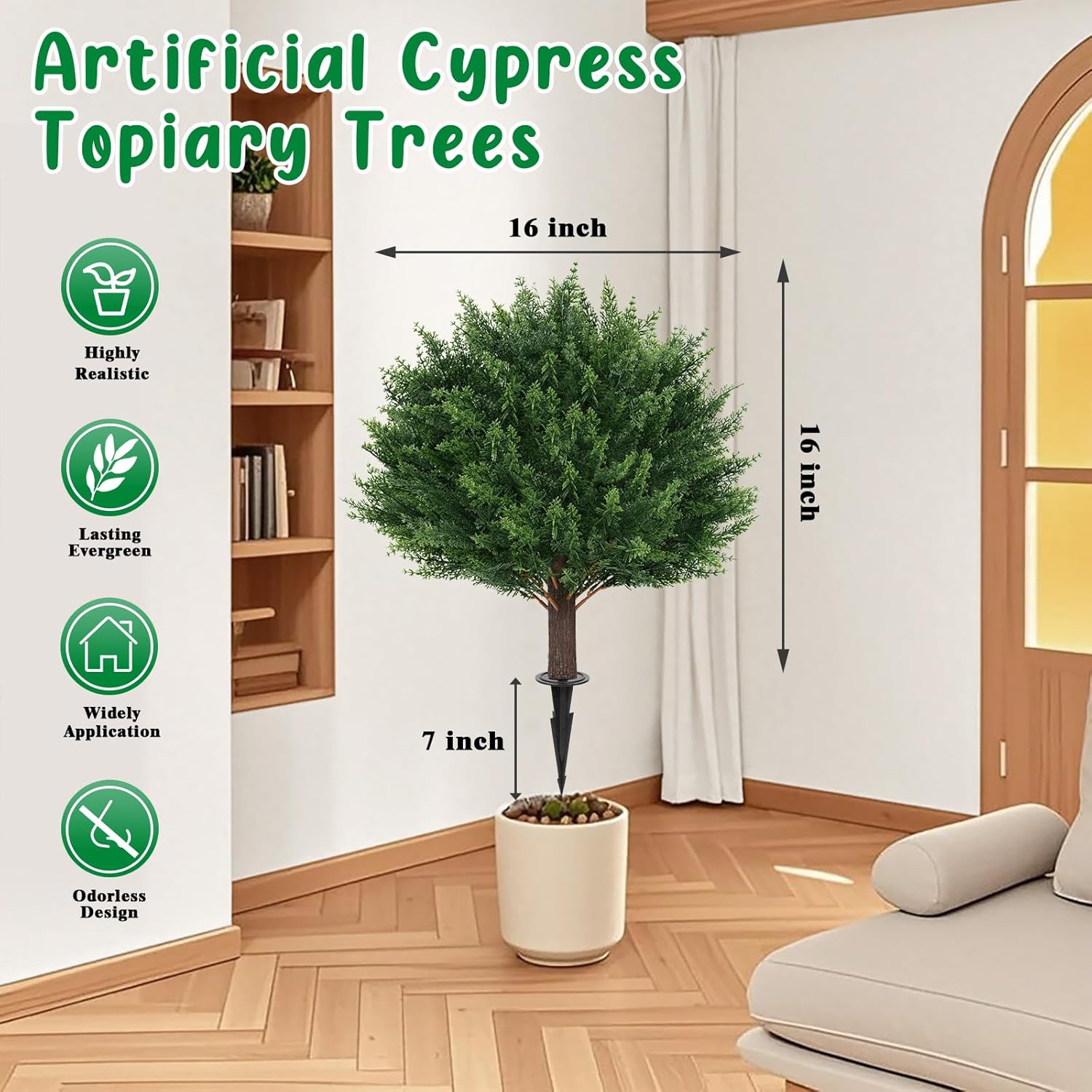 Alternative view of Grooy Artificial Cypress Topiary Tree with Ground Spike, Set of 2 Artificial Shrub Bushes, Fake Evergreen Tree for Porch, Artificial Plants for Outdoor Planters Indoor UV Resistant