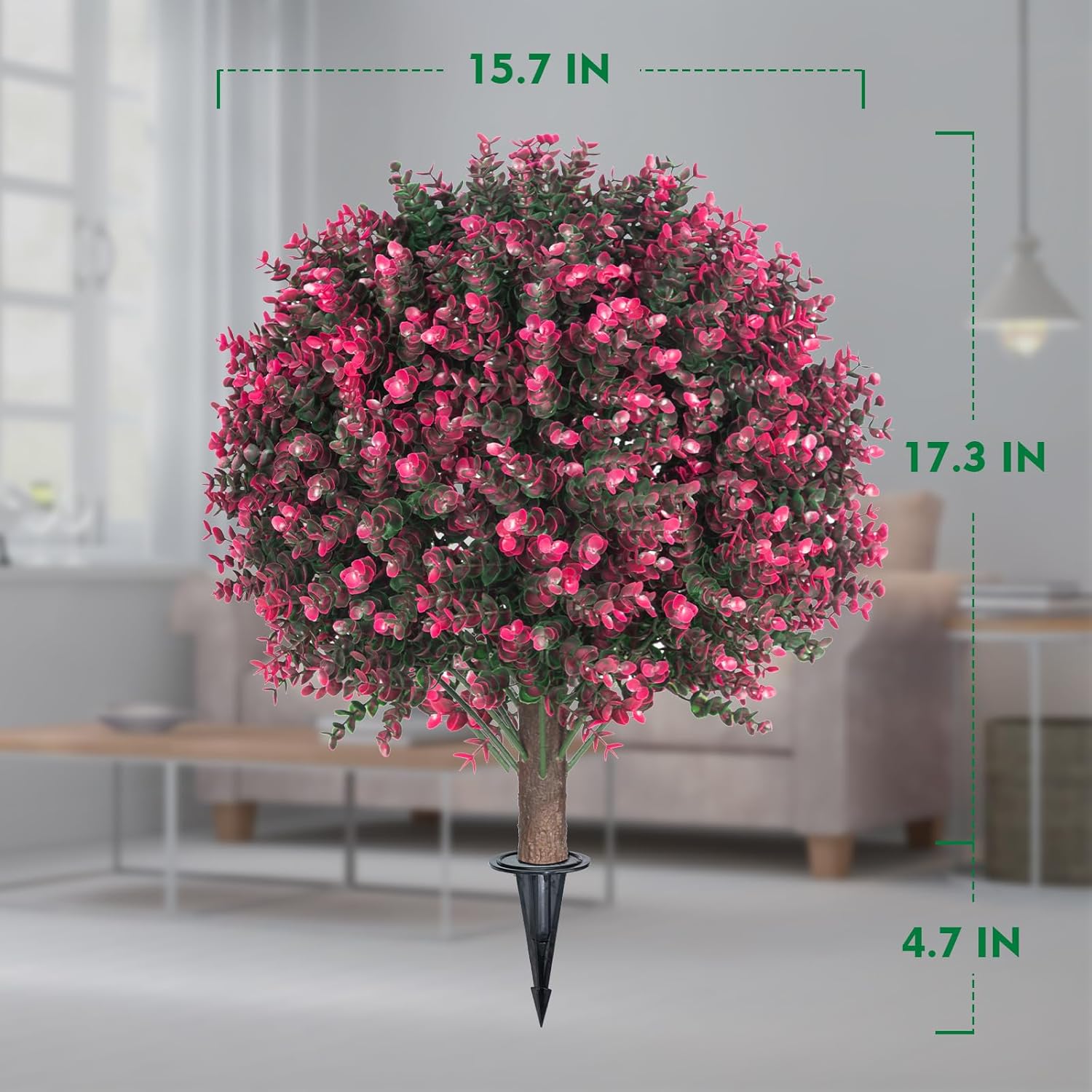 Alternative view of AOKIIE Set of 2 Artificial Rose Boxwood Topiary Ball Bush for Outdoor with Ground Spike 22", UV Resistant Faux Greenery Shrubs, Fake Rose&Green Boxwood Plants for Garden, Yard, Porch, Patio Decor