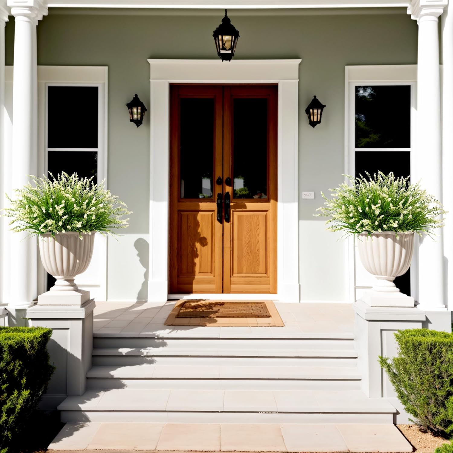 Alternative view of Ammyoo Artificial Faux Plants Flowers for Outdoor Decorations, Fake Monkey Grass for Outside Porch Patio, No Fade Realistic Greenery Plant, UV Resistant Artificial Shrubs for Courtyard Window Garden