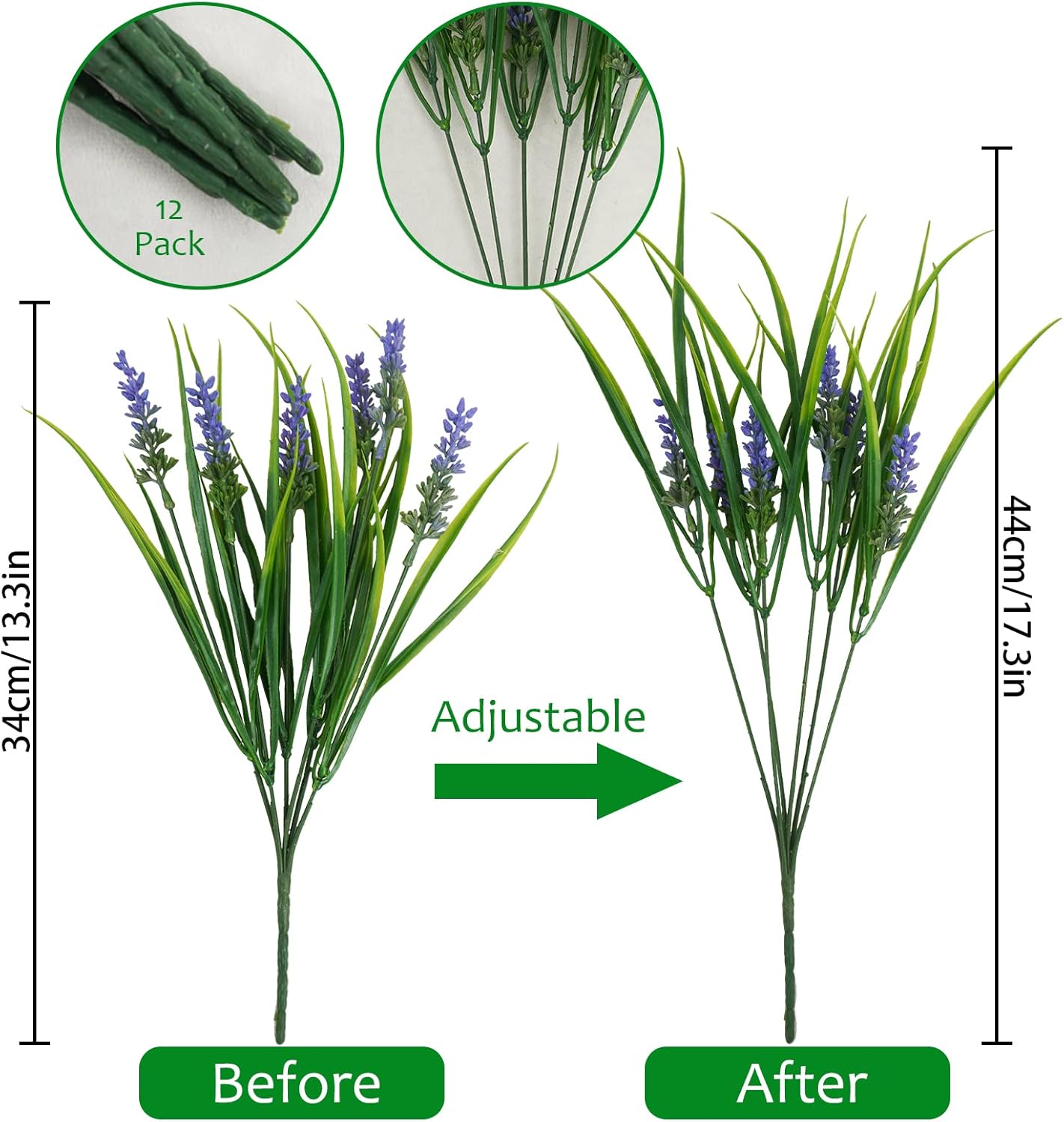 Alternative view of obbsie 12 Bundles Artificial Plants Outdoor, 18.2" UV Resistant Faux Monkey Grass Greenery Stems No Fade Faux Plastic Flowers Shrubs for Home Weddings Garden Porch Front Patio Office Decor - Purple