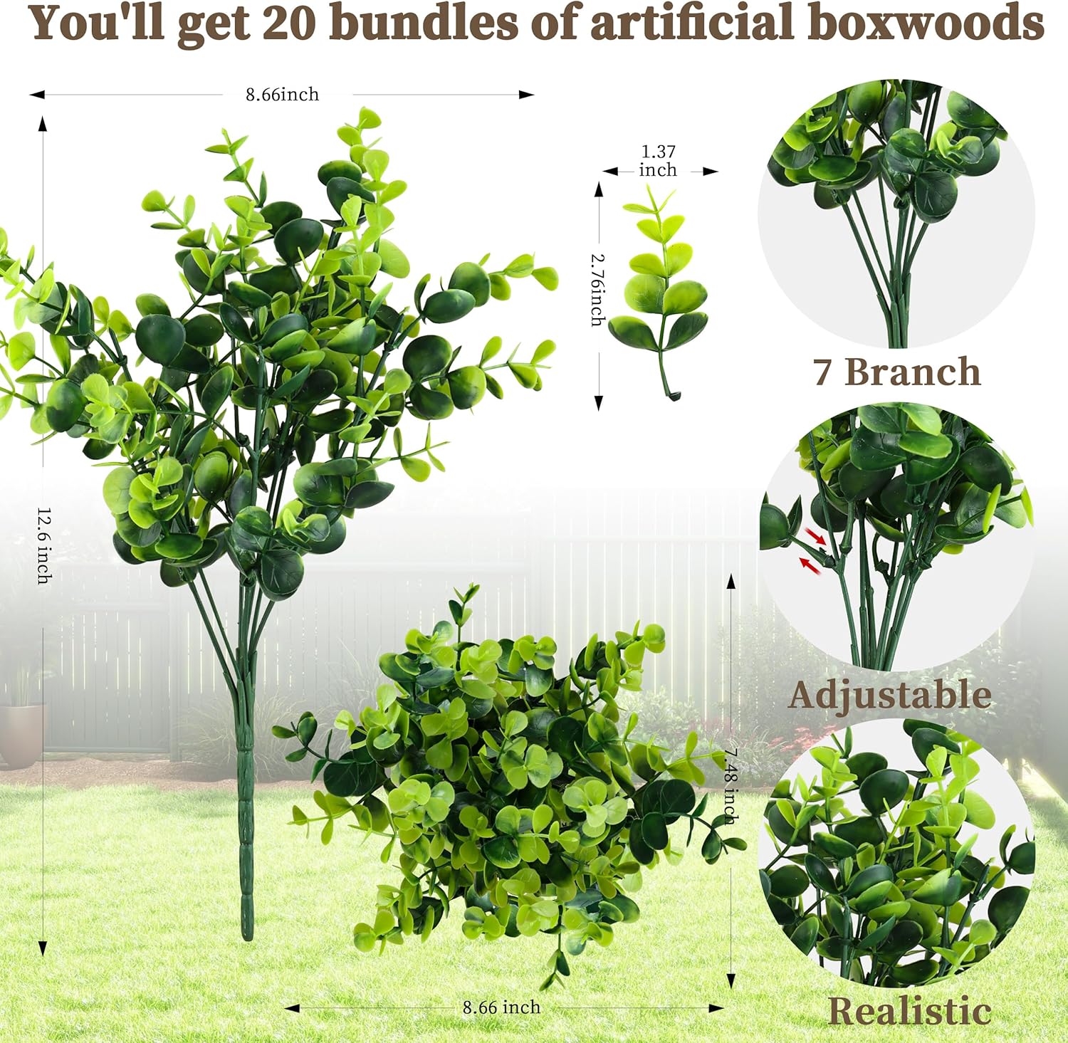 ColoPlay 20 Bundles Artificial Greenery Boxwood Plants, Fake Plant for Garden Porch, Window Box, Home Wedding, Farmhouse, and Indoor Outdoor Decoration