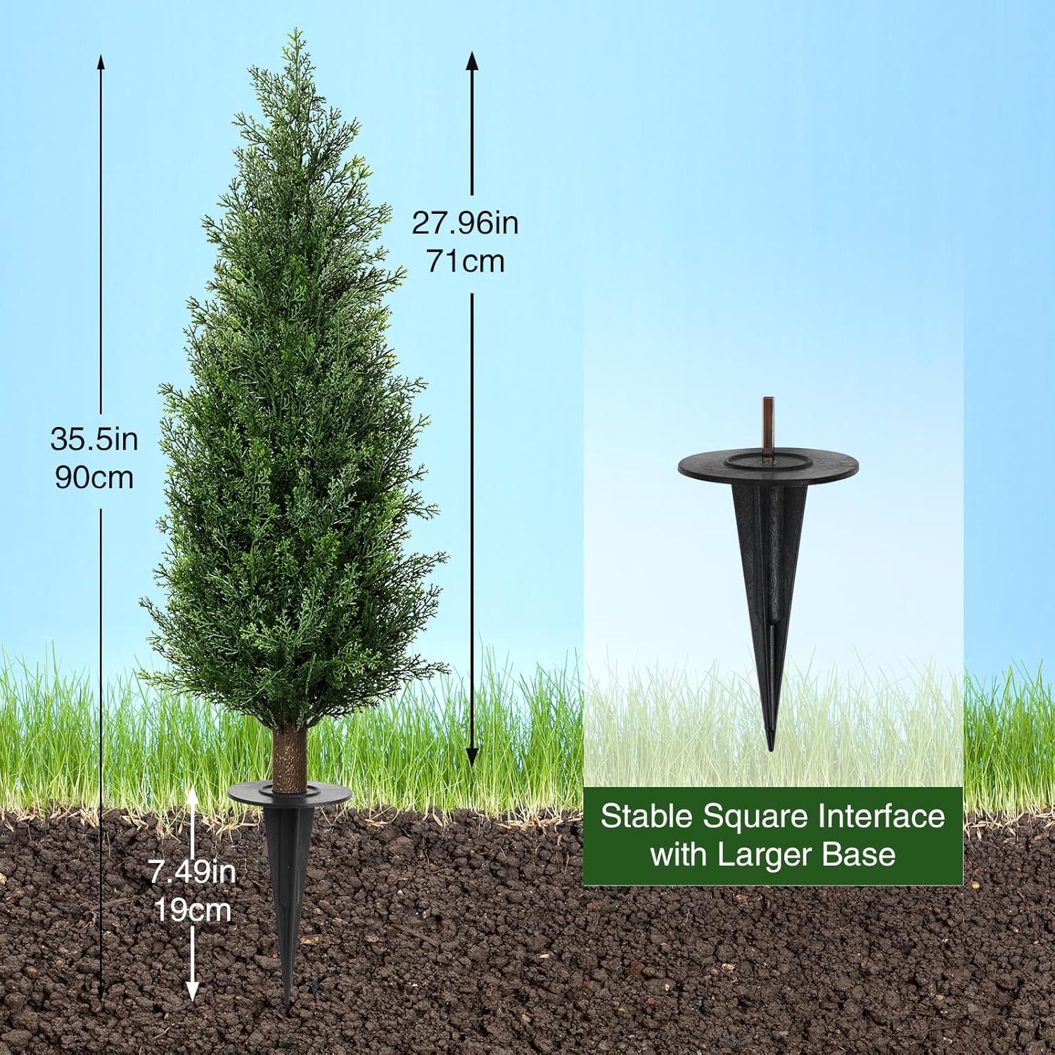Alternative view of 3FT Artificial Cedar Topiary Trees with Ground Spike, Set of 2 UV Resistant Fake Evergreen Bushes Shrubs Trees Artificial Plants Realistic Faux Cypress Plants for Indoor Outdoor Front Porch Garden