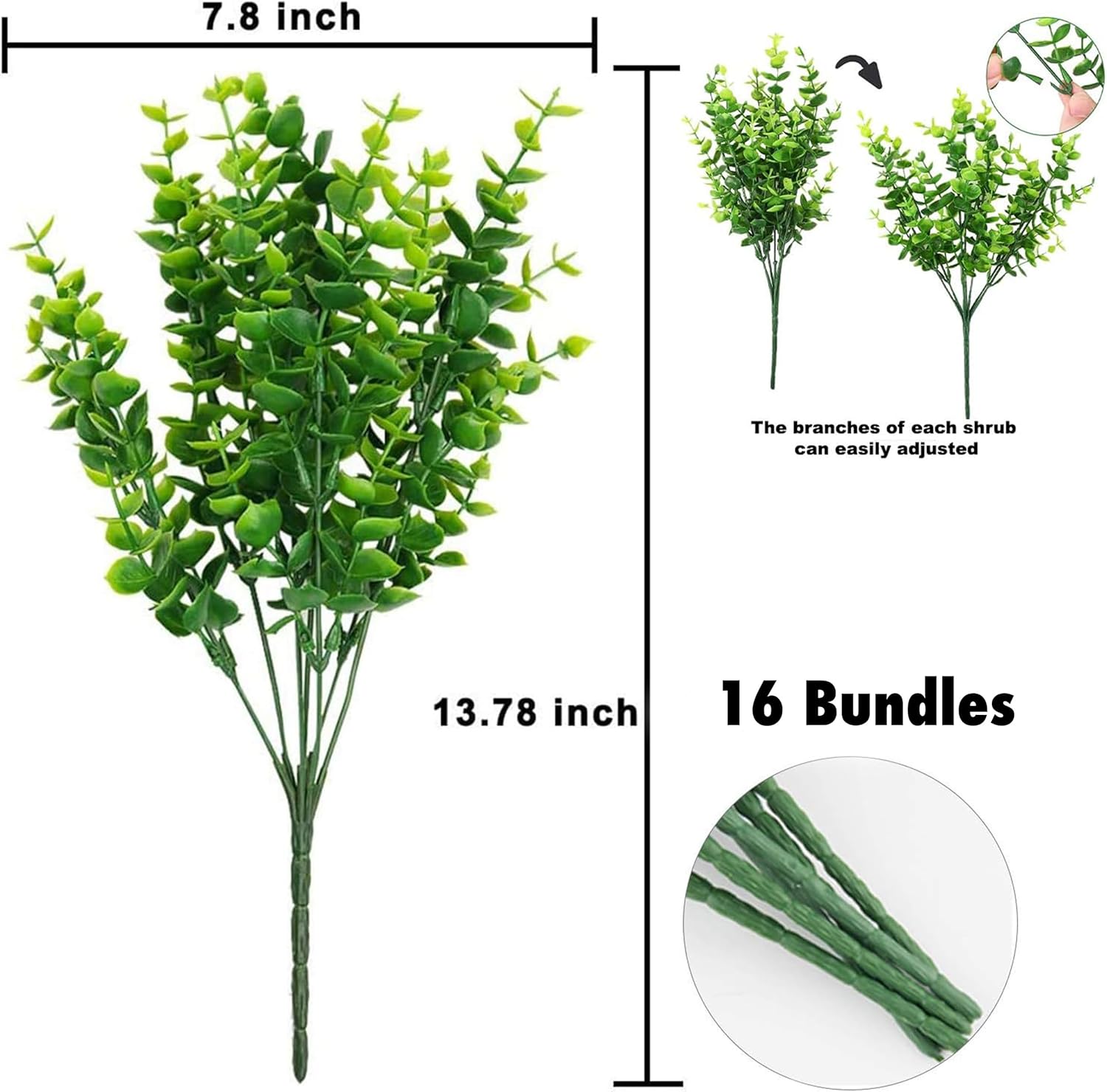 AXYLEX Fake Plants Flowers Outdoor Artificial Shrubs - 16 Bundles UV Resistant No Fade Faux Plastic Greenery Home Garden Porch Patio Decoration Office Indoor (Green)