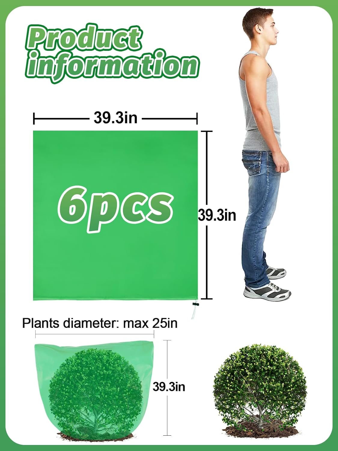 Alternative view of ANPHSIN 6 Pcs 39.3in x 39.3in Plant Covers Freeze Protection - Winter Shrub Plant Protection Bags, Frost Blankets Cloths with Drawstring for Outdoor Garden Potted Plants, Green