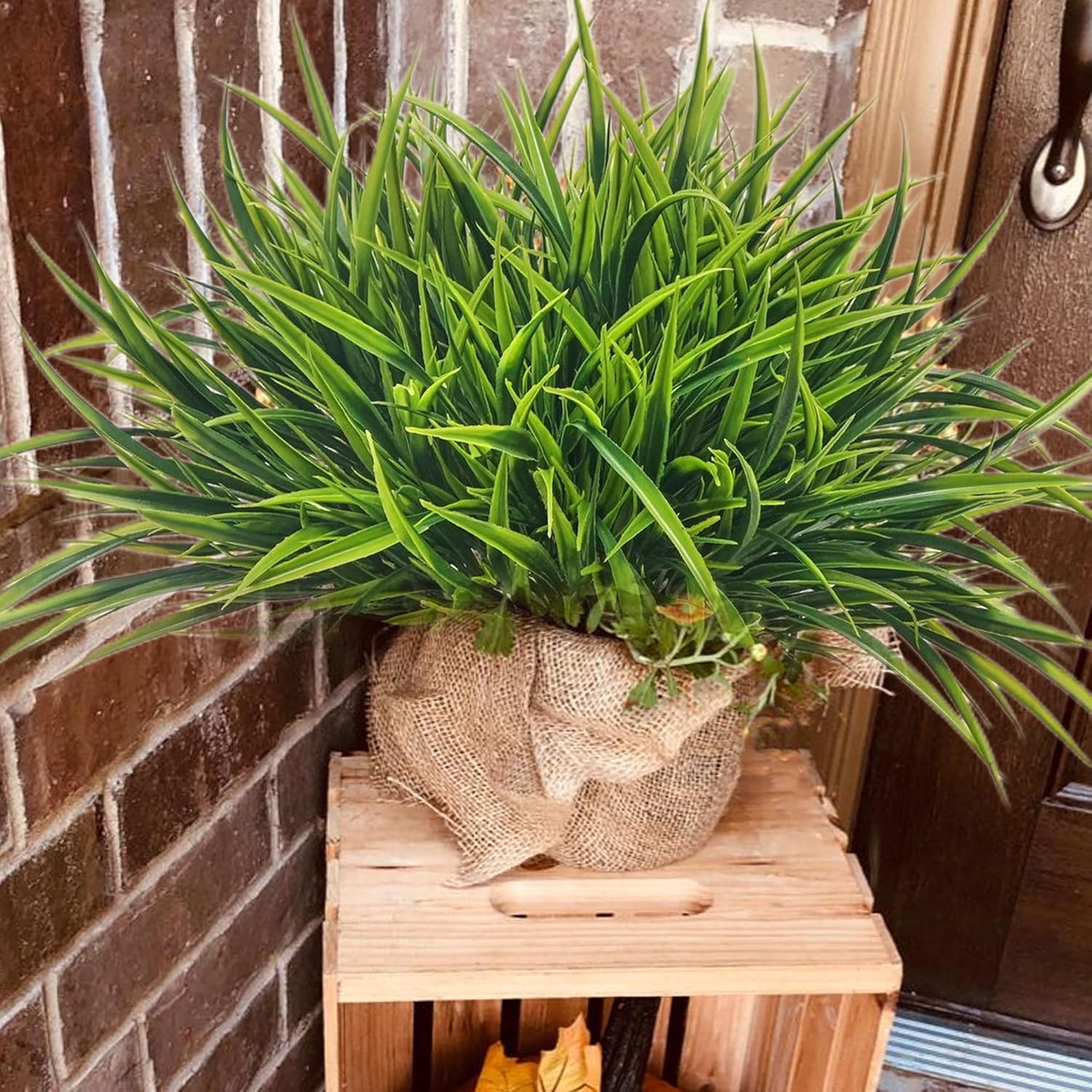 AevrBlos 12 Bundles Artificial Outdoor Plants UV Resistant Fake Grass Plants Faux Plastic Greenery Shrubs for Home Garden Pathway Window Box Front Porch Spring Summer Decor, Green