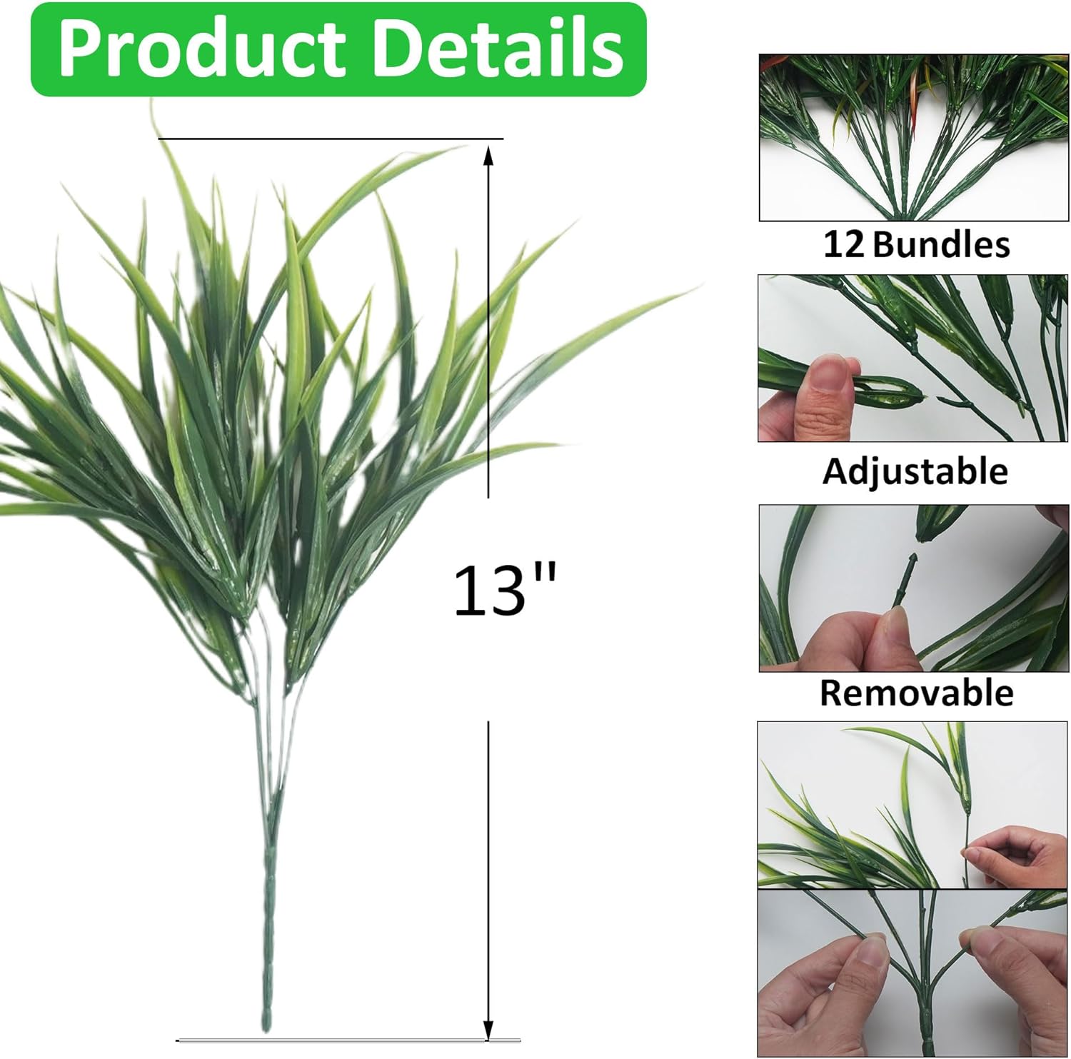 Alternative view of AevrBlos 12 Bundles Artificial Outdoor Plants UV Resistant Fake Grass Plants Faux Plastic Greenery Shrubs for Home Garden Pathway Window Box Front Porch Spring Summer Decor, Green