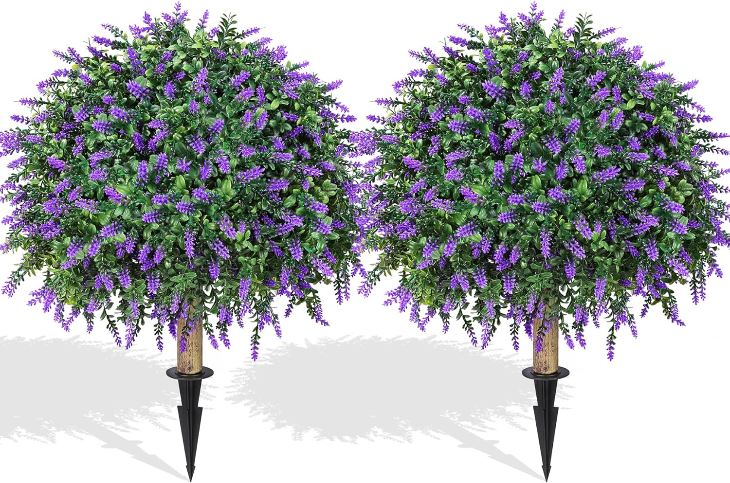 Alternative view of HyeFlora 2 Pack Artificial Topiary Boxwood Ball Trees with Lavender Fake Plants for Outdoor Indoor Artificial Shrubs with Ground Spike UV Resistant Fake Bushes for Front Porch Garden (Purple Lavender)