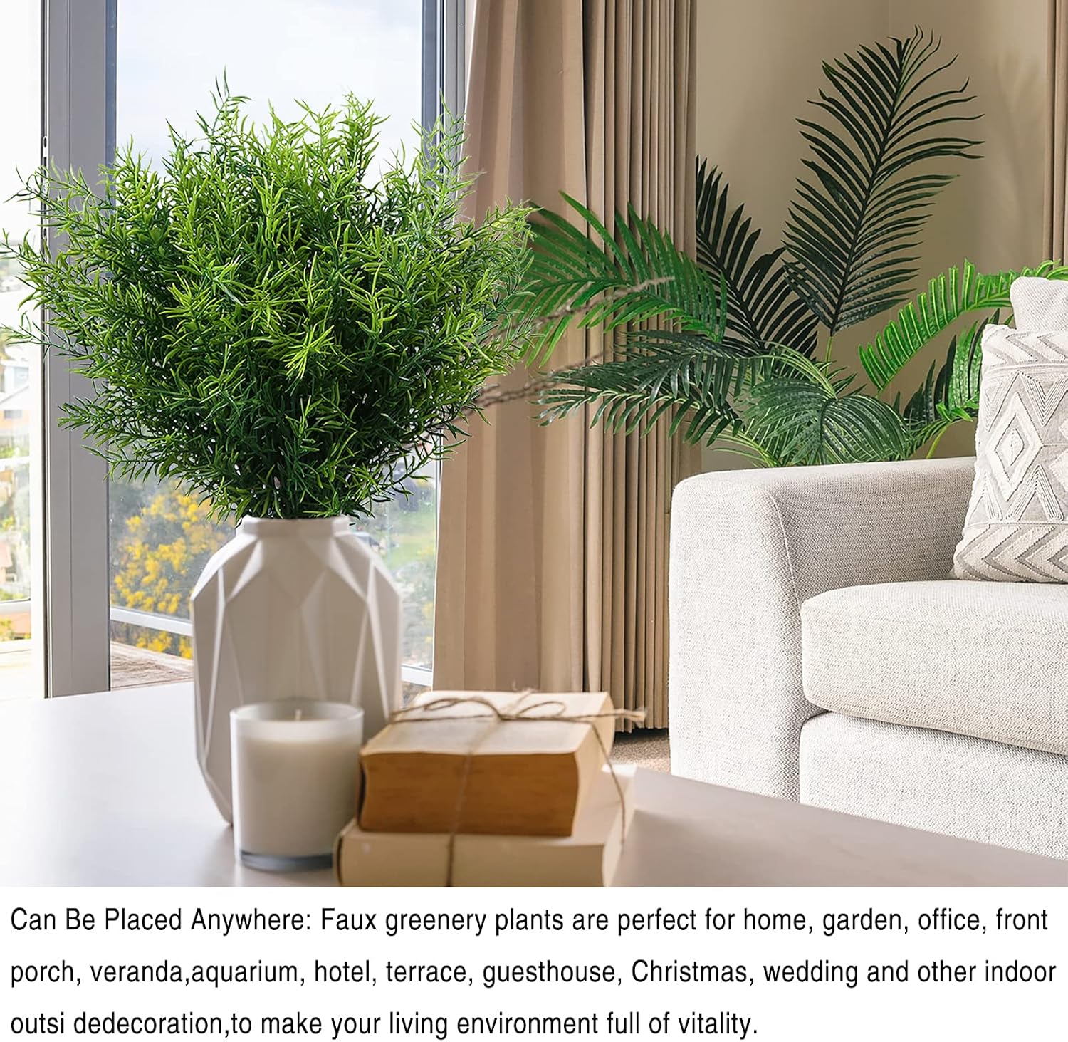 XLFAQXM Artificial Plants Flowers Grass Shrubs 8 Pack No Fade Faux Plastic Flowers Outdoor for Farmhouse Garden Porch Patio Indoor Wedding Decoration Greenery Fake Plants uv Resistant