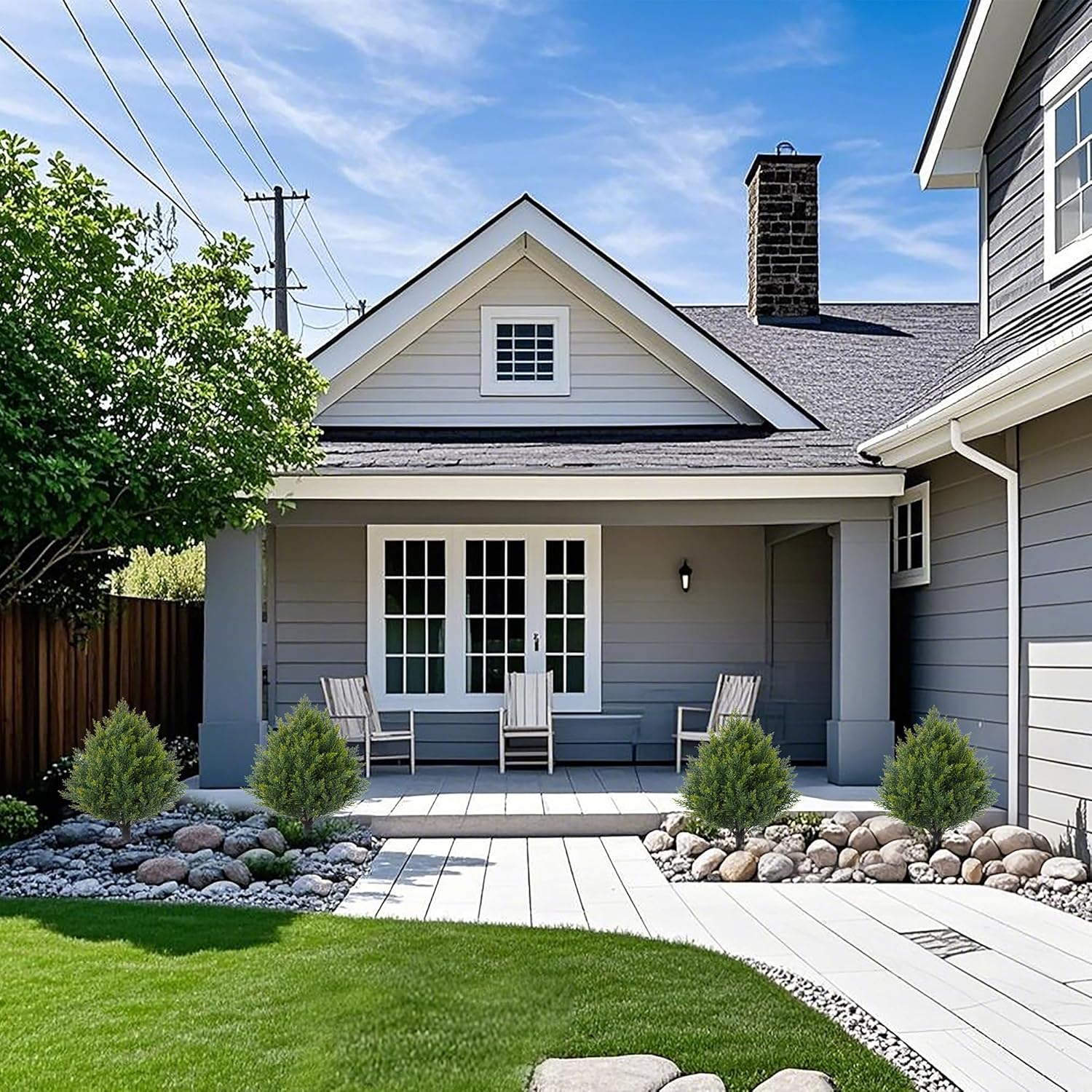 24.8" Artificial Cedar Topiary Ball Trees with Ground Spike, Set of 2 Faux Cypress Plants UV Resistant Artificial Pine Shrubs Fake Bushes for Outdoor Indoor Front Porch Garden