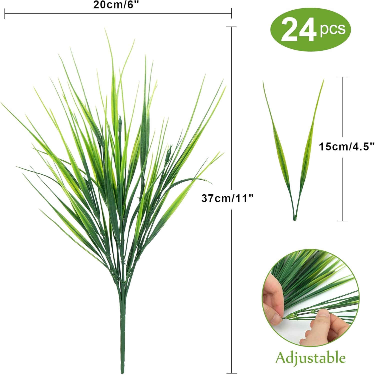 Alternative view of Ouddy Decor 24 Bundles Artificial Plants Outdoors Fake Wheat Grass Faux Greenery Stems Plastic Shrubs UV Resistant for Patio Garden Porch Window Box Spring Home Decor, Green