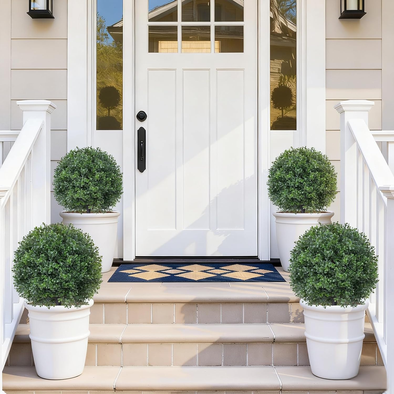 EverNature 2Pack Artificial Boxwood Topiary Ball Trees,16''UV Resistant Fake Evergreen Shrubs Bushes Plants with Ground Spike, Fake Plants for Outdoor Indoor Front Porch Garden