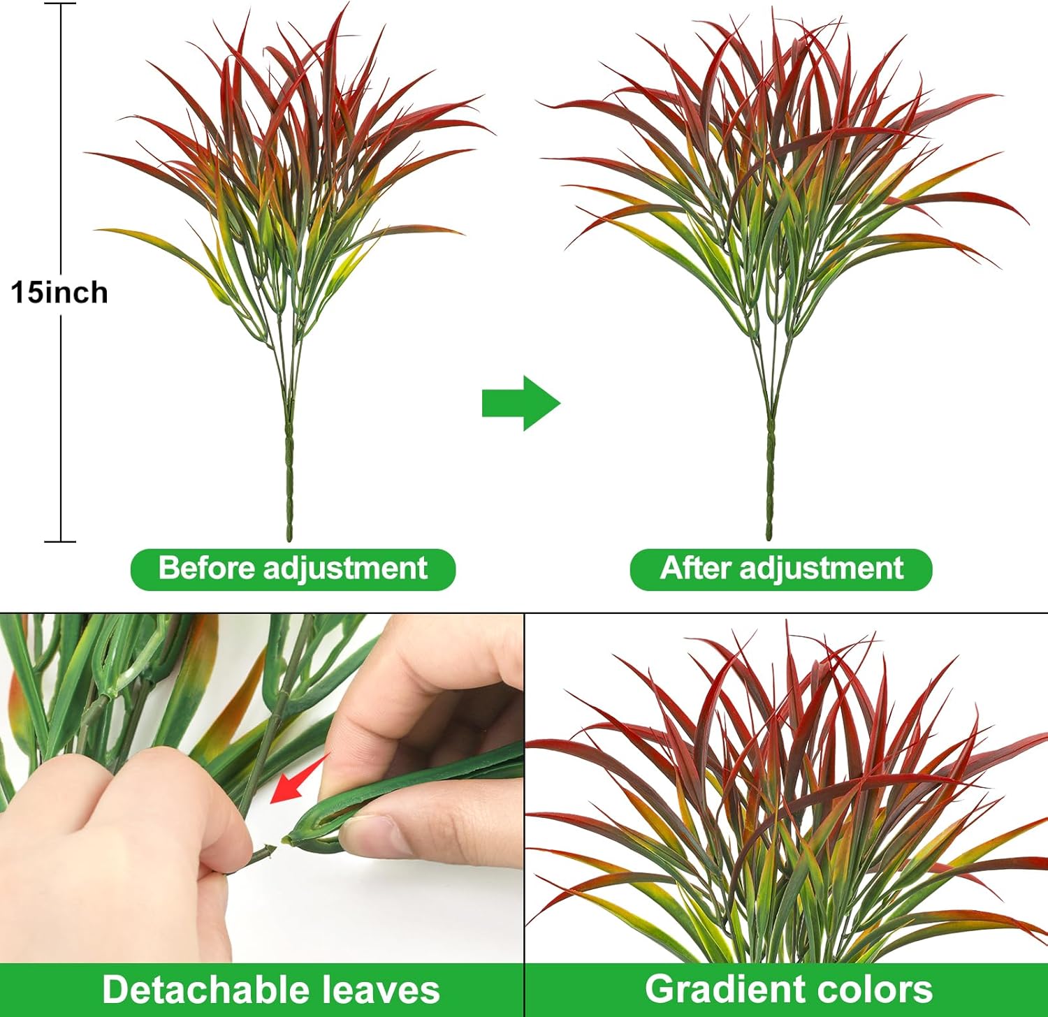 Alternative view of Ouddy Decor 16 Bundles Artificial Plants Outdoor Fake Grass Greenery Stems UV Resistant Faux Plastic Plants Shrubs for Spring Summer Garden Pathway Window Box Farmhouse Front Porch Home Decor, Red