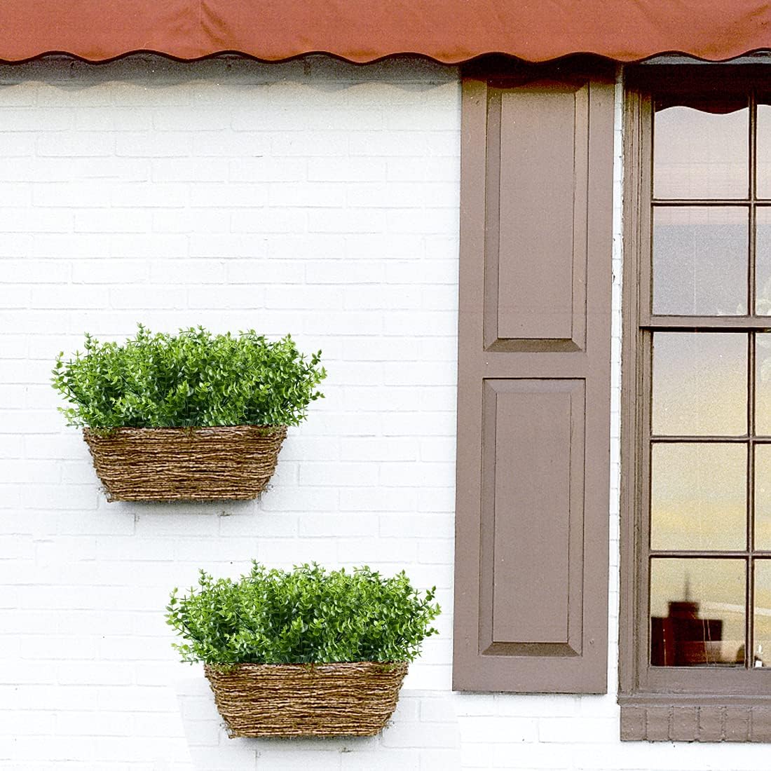 HAPLIA 8PCS Artificial Eucalyptus Plants,Fake Boxwood Shrubs UV Resistant No Fade Faux Plastic Greenery for Wedding Bridal Bouquet Indoor Outdoor Home Garden Kitchen Office Table Vase(Green)