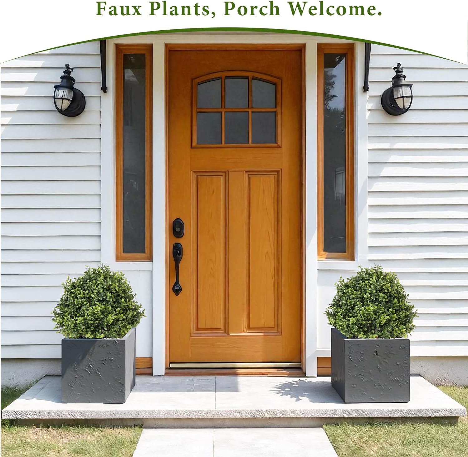 I.C.ELAINE 24" Faux Boxwood Ball Plants, Topiary Trees Artificial Outdoor Set of 2, UV-Resistant Fake Potted Bushes & Shrubs for Planters Front Porch Outside Decor 2ft