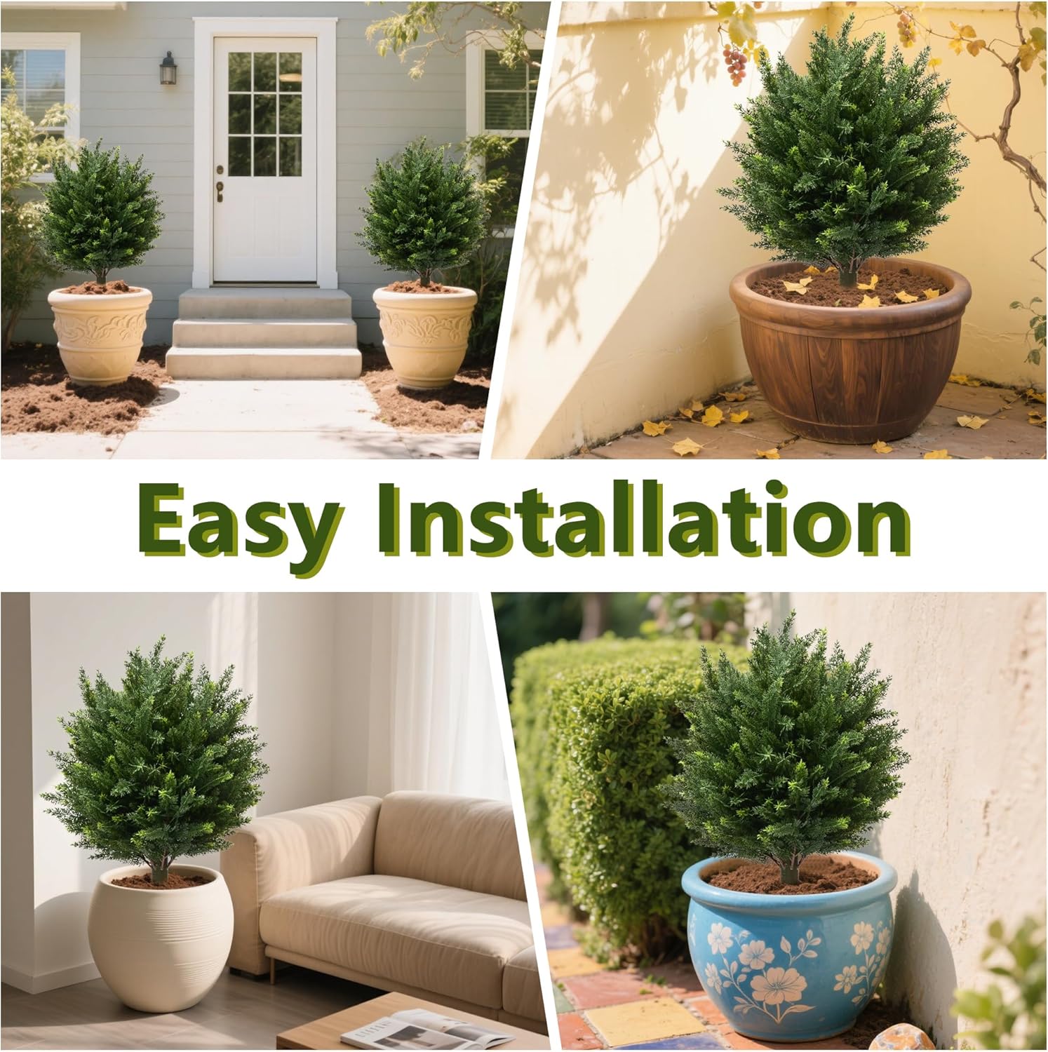 Alternative view of 28" UV Resistant Artificial Shrubs for Outdoors - Real Looking Faux Bushes, Fake Cedar Trees, Outdoor Faux Ball Plants & Topiaries - Set of 2 Artificial Shrubs, Artificial Bushes for Garden Decor