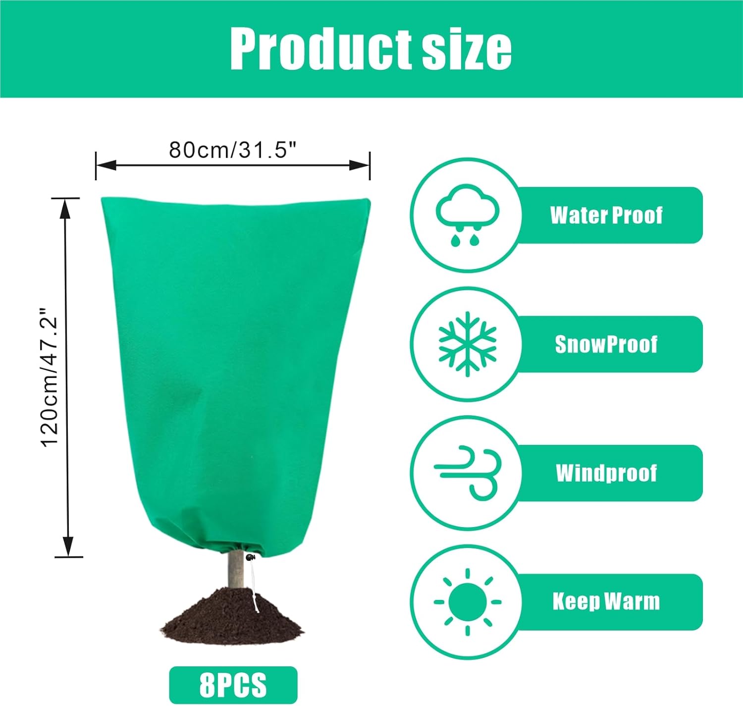 Alternative view of 8 Pack Plant Covers Freeze Protection, 31.5"x47.2" Frost Blankets with Zipper Drawstring, Winter Cold Weather Plant Protection Jacket for Outdoor Plants Potted Shrubs Trees from Freeze Animals, Green
