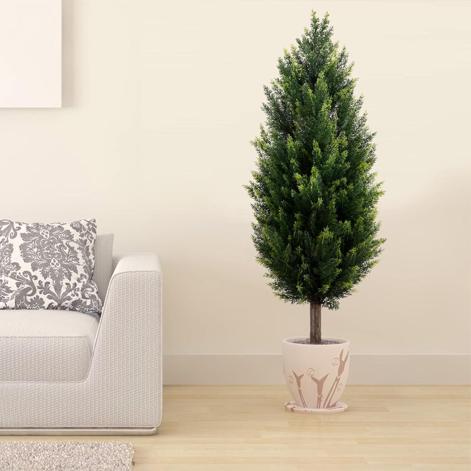 Hadoife 3ft Artificial Cedar Topiary Tree with Stakes - 39" High, 11" Diameter Set of 2 UV-Resistant & No Maintenance Faux Tree Shrubs for Outdoor Planters, Fake Plants That Look Realu200Bu200B