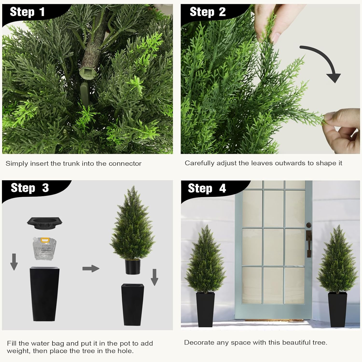 Alternative view of 4FT Tall 2 Set Artificial Topiary Cedar Tree, Indoor Realistic Faux Cypress Plants with Square Flowerpot, Outdoor Evergreen Fake Shrubs for Home Living Room Front Porch Decor