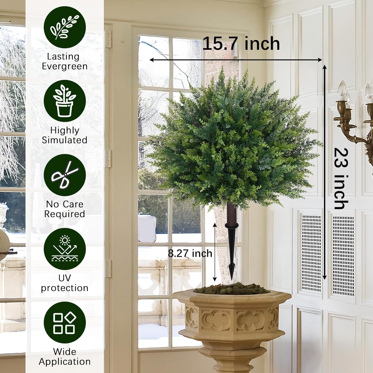 Alternative view of Waipfaru Artificial Plants Outdoor, 2Pcs 23'' Artificial Cedar Topiary with Ground Spike, UV-Resistant Fake Plants Fake Bushes Shrubs for Outdoor Indoor Garden Front Porch Decor