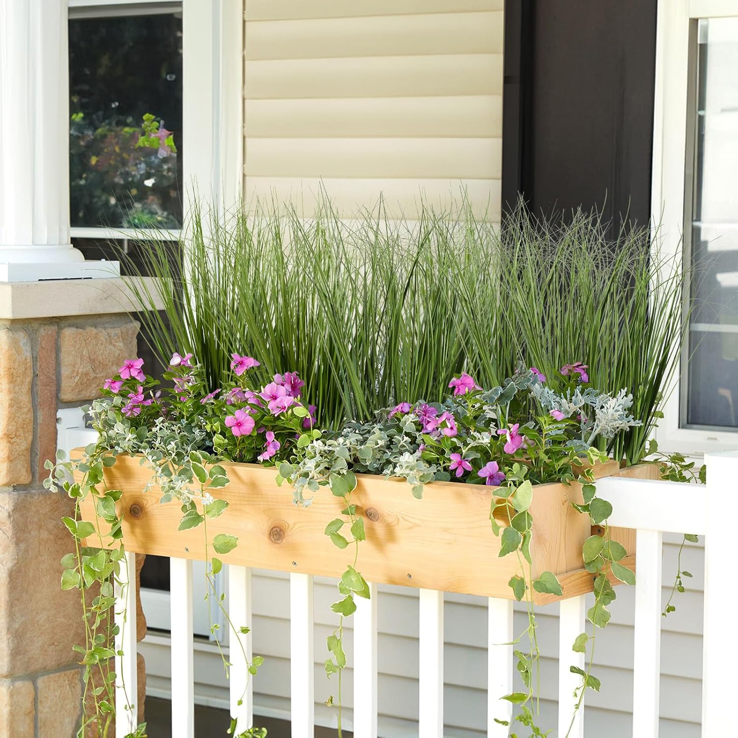 10PCS Fake Grass Filler Decor Artificial Grass Plants Outdoor Faux Plants Artificial Tall Shrubs Wheat Grass Greenery Stems UV Resistant Onion Grss For Outdoor Indoor Vase Planters Home Decor, Green