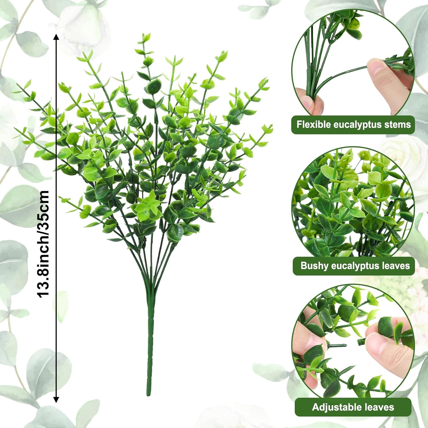 24 Bundles Greenery Artificial Plants Outdoors, Eucalyptus Stems UV Resistant Fake Foliage Plants Faux Boxwood Shrubs Indoor Decorations Artificial Flowers for Garden Pot Porch Fence Hanging Planter