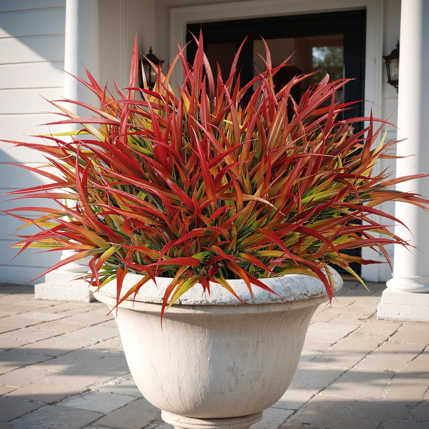 Besteek 16 Pcs Artificial Plants Outdoor Fake Grass Faux Greenery Stems UV Resistant Plastic Plants Shrubs for Planters Patio Garden Front Porch Pathway Spring Summer Home Decor, Red