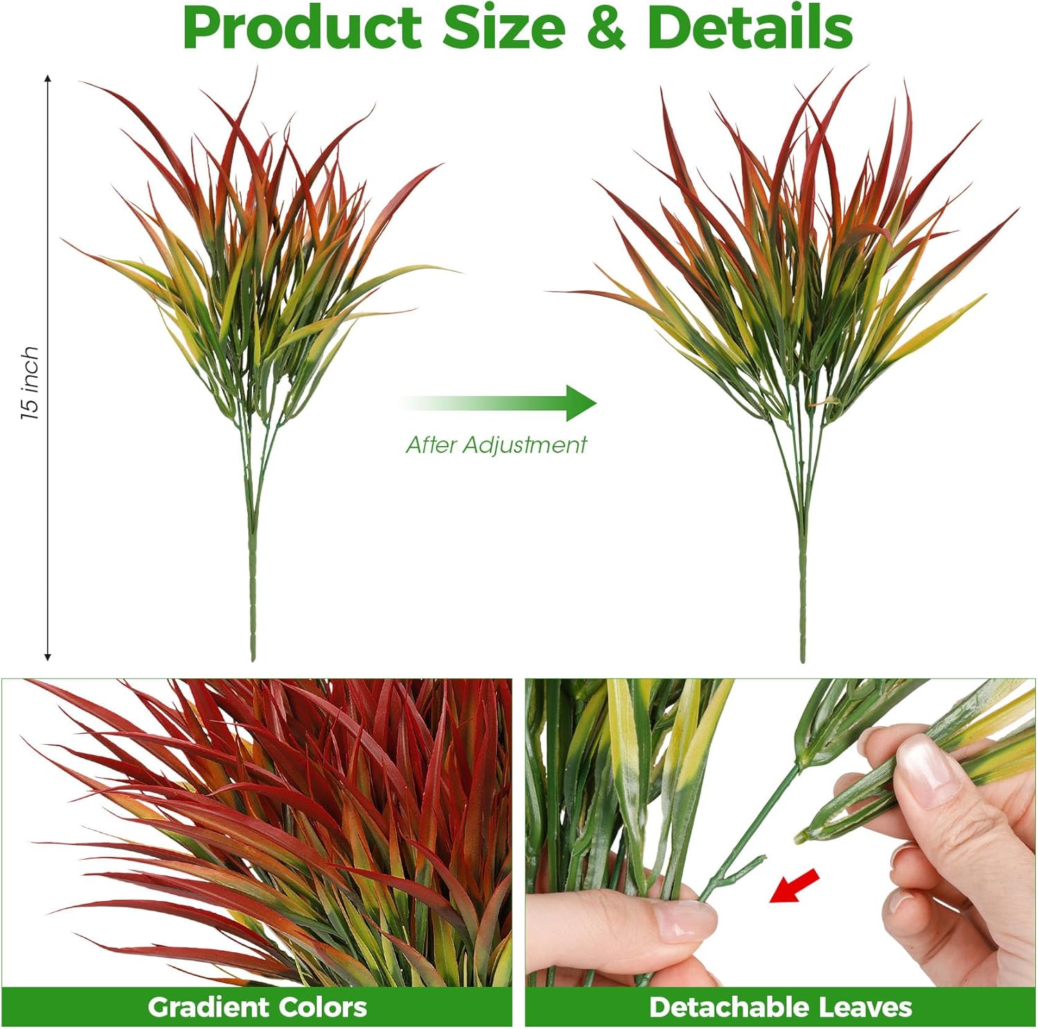 Alternative view of Besteek 16 Pcs Artificial Plants Outdoor Fake Grass Faux Greenery Stems UV Resistant Plastic Plants Shrubs for Planters Patio Garden Front Porch Pathway Spring Summer Home Decor, Red