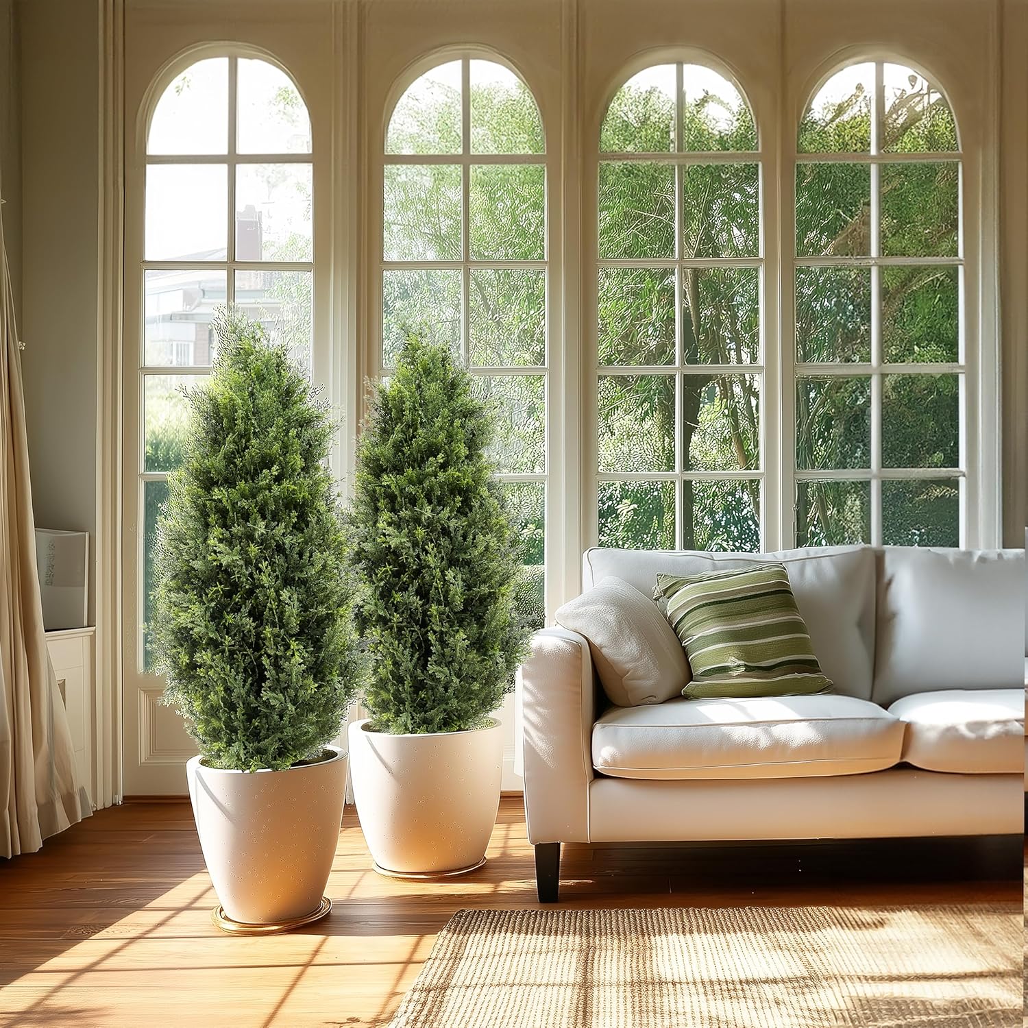 Alternative view of Artificial Topiary Cedar Trees 3ft, 2 pk - Outdoor Indoor Faux Pine Shrubs Plants, Realistic Fake Plants Front Porch Decor, Artificial Bushes Cypress for Home Front Door Offices