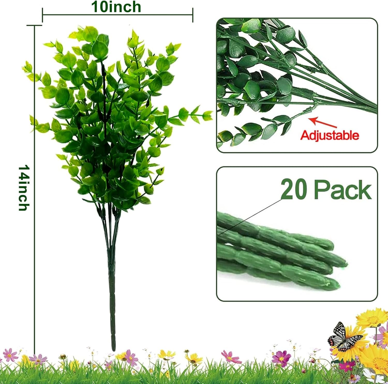 Alternative view of TURNMEON 20 Bundles Artificial Greenery Plants Outdoor Spring Decor, UV Resistant Fake Plants Boxwood Shrubs Grass, Faux Eucalyptus Flowers for Farmhouse Gardens Home Patio Indoor Outdoor Decor(Green)