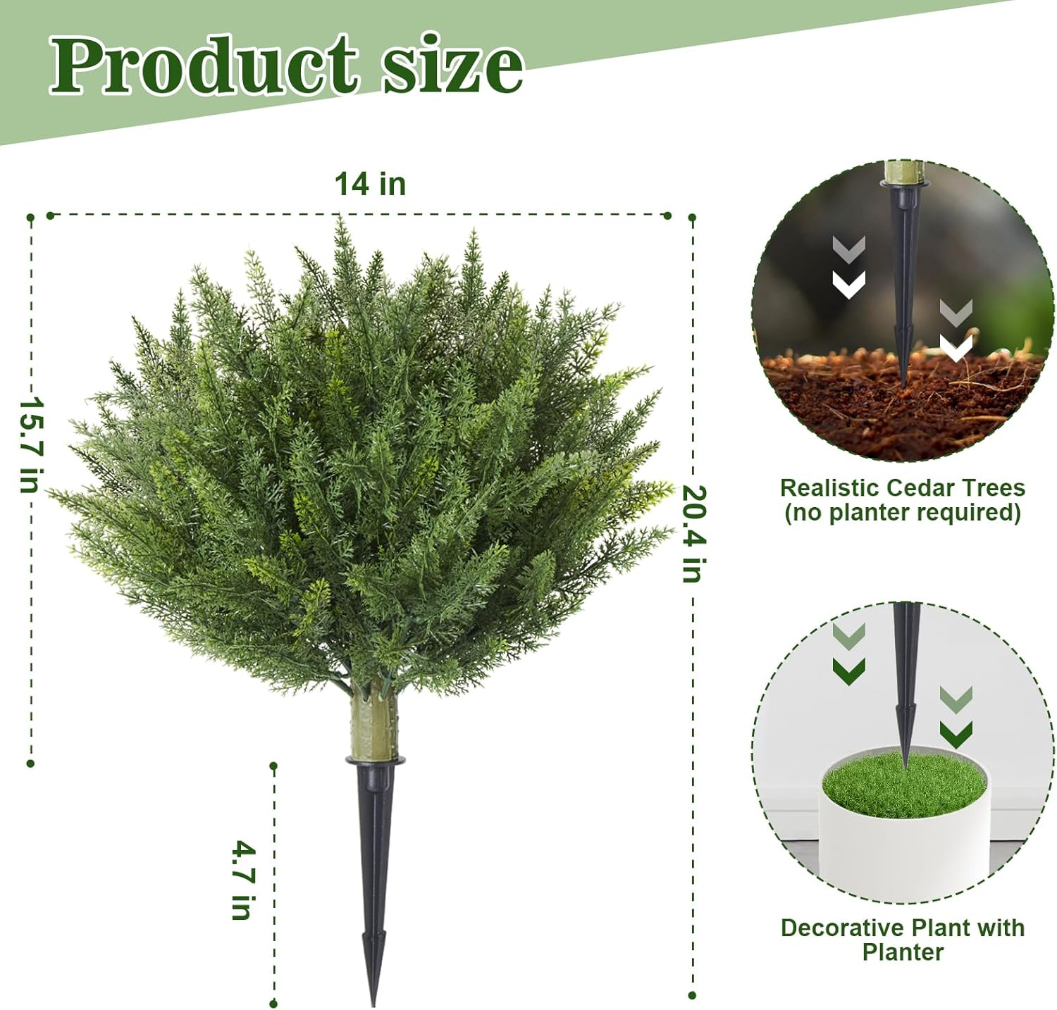 Alternative view of 15.7" Christmas Fake Shrubs, Artificial Cedar Ball Tree Plant, 2 Packs of Fake Cedar Outdoor shrubs with Ground Spike, UV Resistant Fake shrubs, Used for Indoor and Outdoor Front Porch Gardens
