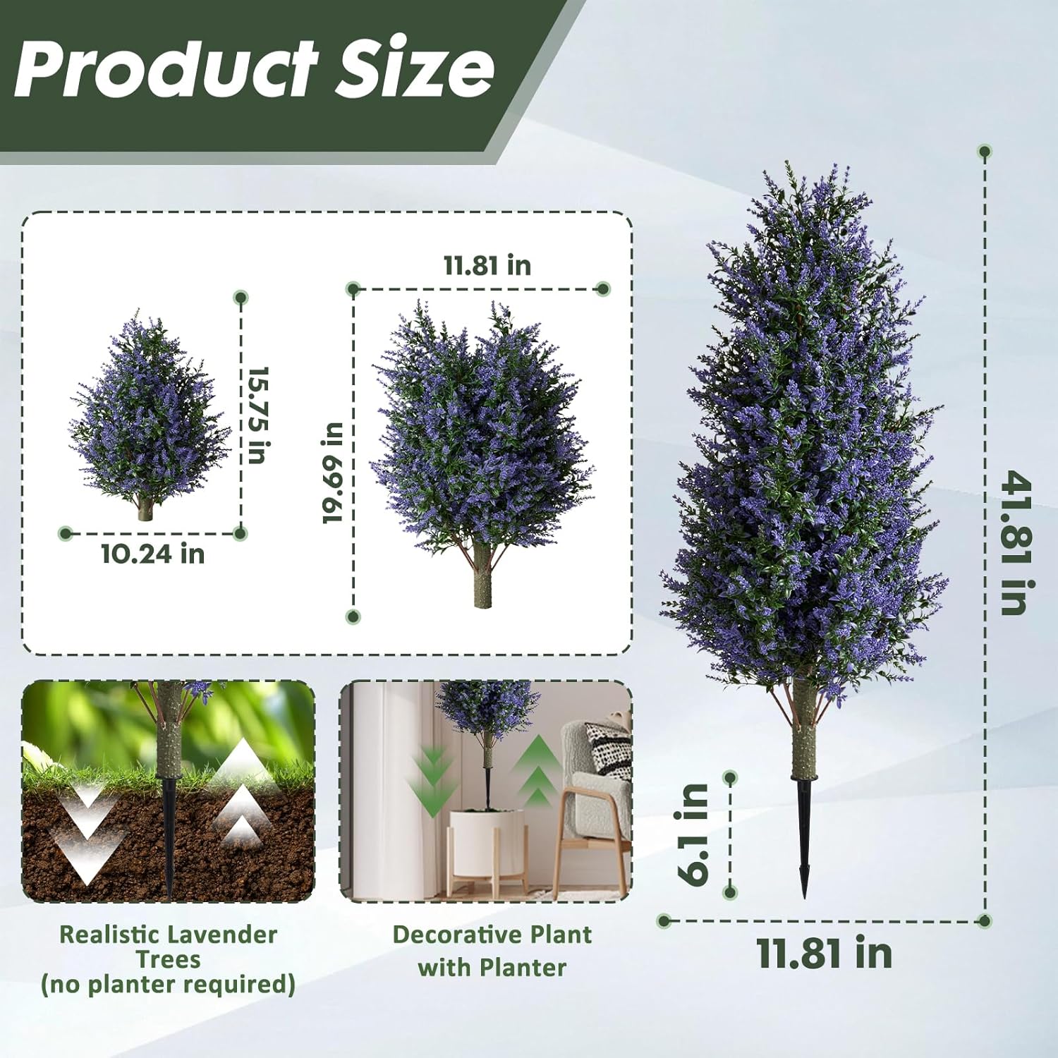 Alternative view of MGWILL 3FT Artificial Lavender Topiary Tree, Set of 2 Artificial Shrubs Fake Bushes with Spike, Faux Lavender Plants for Porch, Artificial Plants for Outdoor Planters Indoor UV Resistant