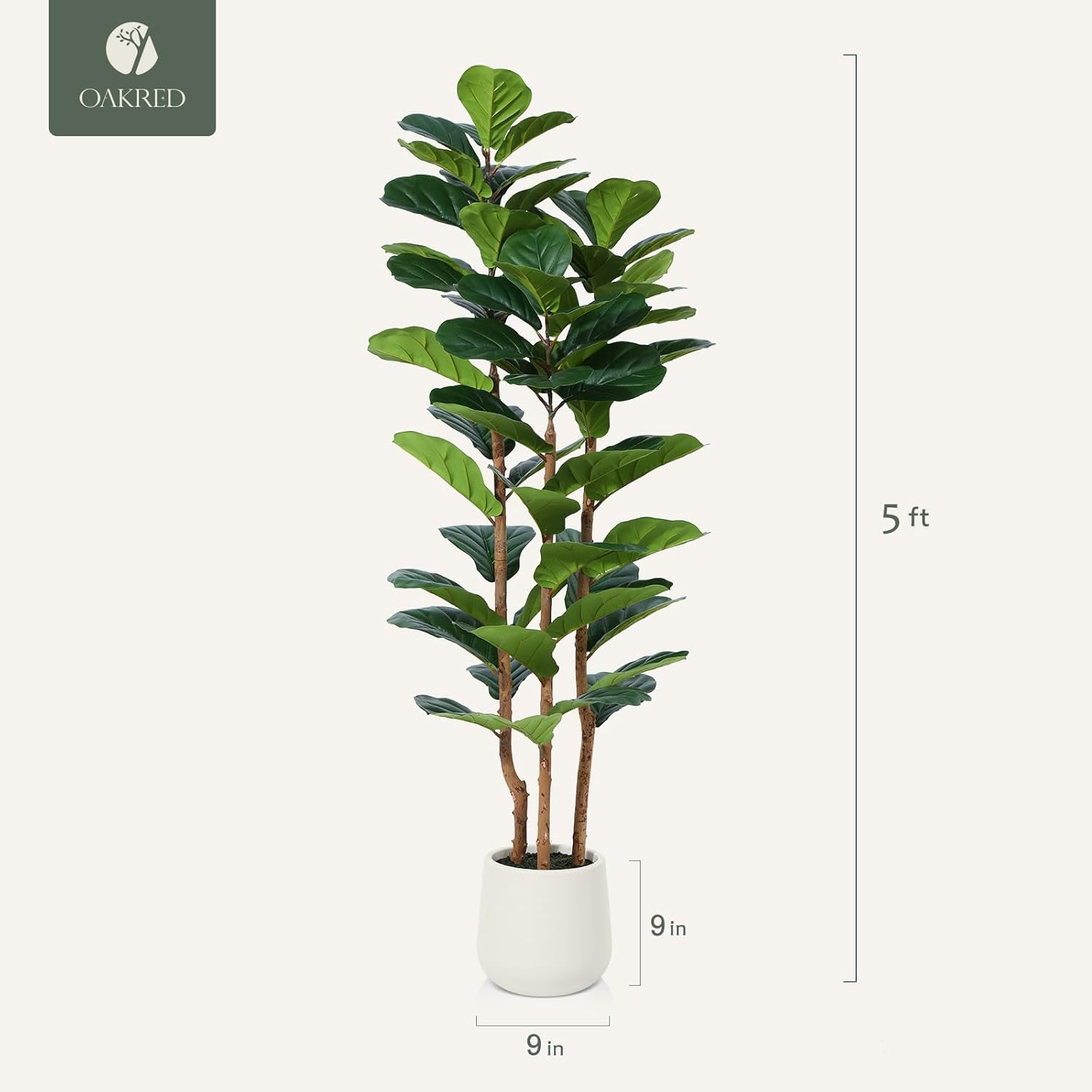 Alternative view of OAKRED Artificial Fiddle Leaf Fig Tree with White Planter,5ft Tall Fake Tree with Natural Wood Trunk for Home Decor, Faux Ficus Tree Fake Moss for Indoor Office Living Room