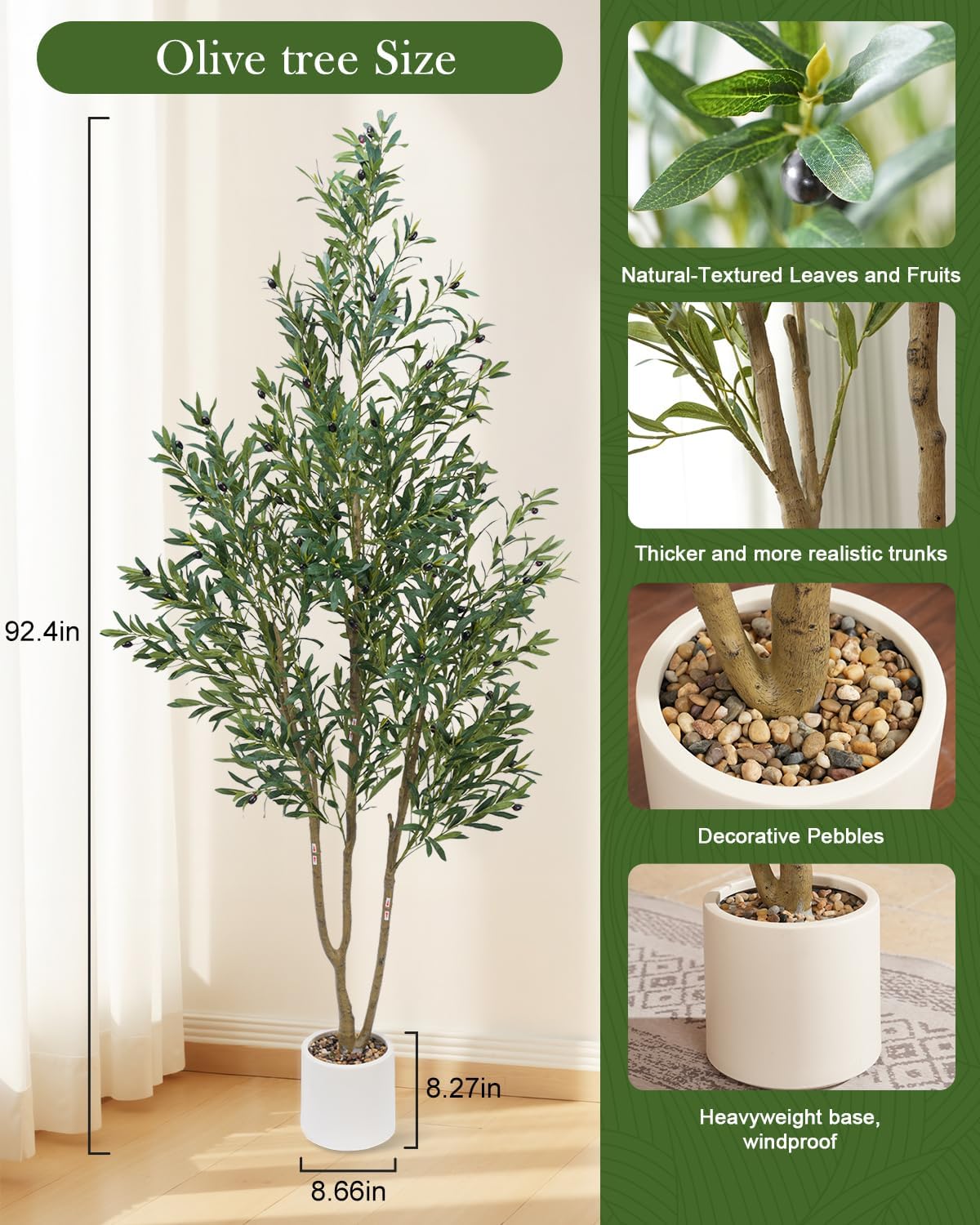 Alternative view of Sillaff Olive Tree 7FT Fake Tree Faux Plants Indoor with Pot Artificial Tree Nearly Natural Olive Branches and Fruits for Living Room Home Office Decorations