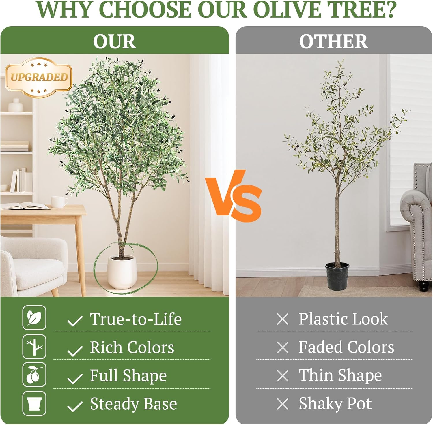 Alternative view of Large Olive Trees Artificial Indoor 7FT, Upgraded Faux Olive Tree with Realistic Leaves and Fruits, Heavy Base, Modern Fake Faux Plants for Home/Office Decor Gifts