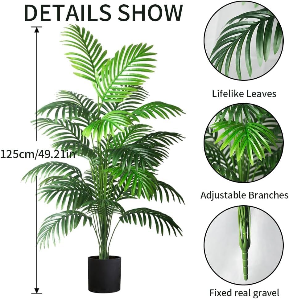 Alternative view of 4ft 2pcs Large Artificial Plants Fake Palm Tree Tropical Palm Leaves Faux Palm Plants Tall Tree Indoor Real Touch Plastic Monstera Leaves for Home Garden Outdoor Office Decor (4ft/125cm-2pcs)