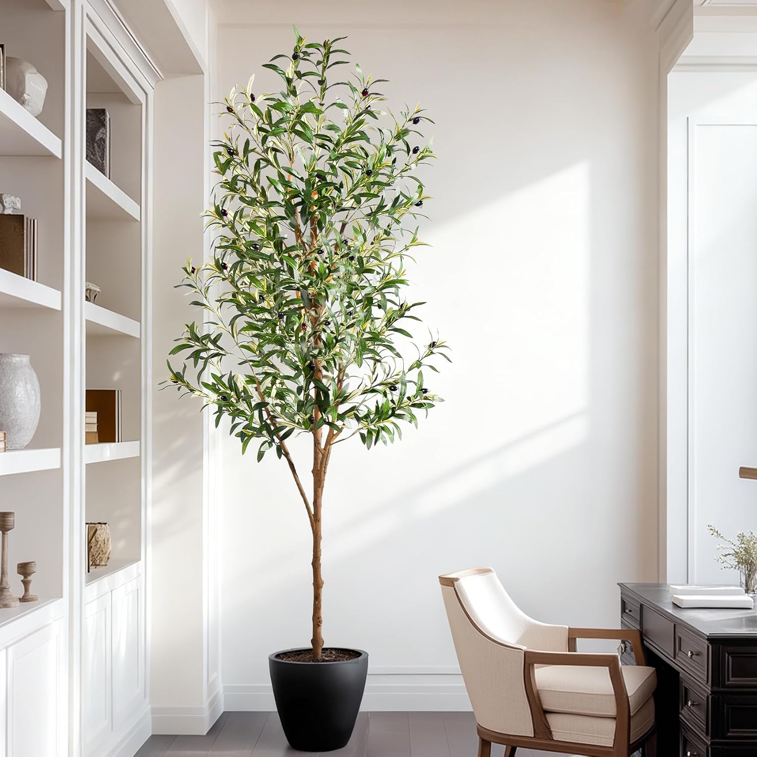 Tall Fake Olives Trees Large Artificial Olive Tree Indoor Outdoor Realistic Floor Plant Faux Flowers Plants for House Home Living Room Bedroom Office Front Porch Modern Farmhouse Boho Decor
