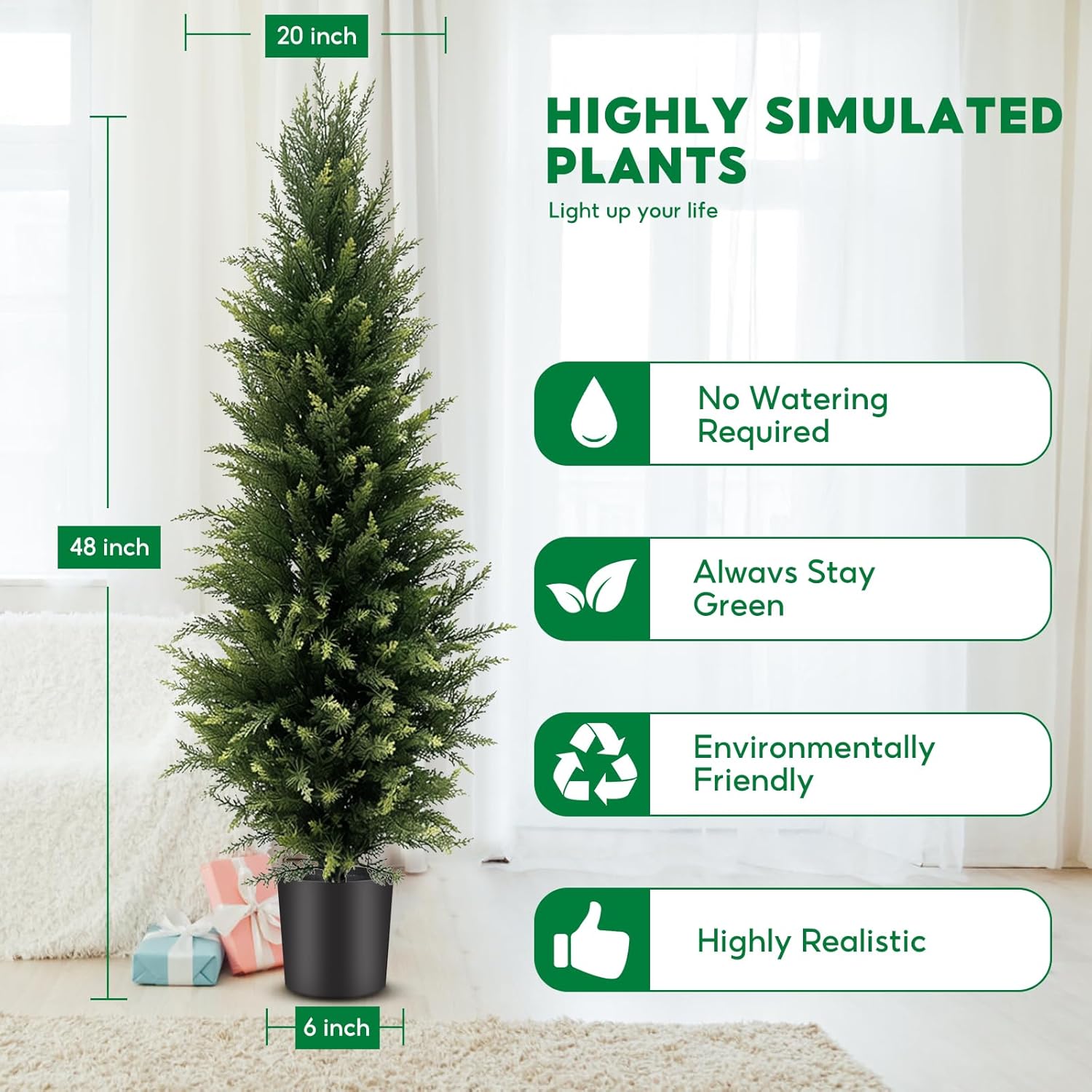 Alternative view of 4FT Artificial Cedar Topiary Trees (Set of 2) - UV Resistant Outdoor Indoor Potted Plants, Realistic Faux Cedar Bushes for Porch, Front Door, Patio, Home & Office Decor, No Maintenance