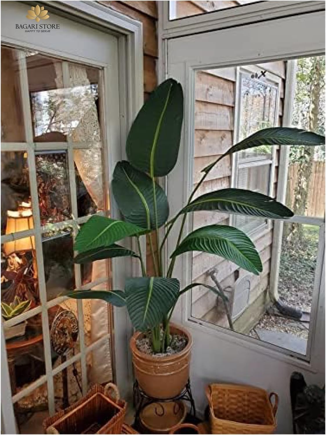 One 5 Foot Artificial Silk Bird of Paradise Palm Tree Potted Plant by Bagari