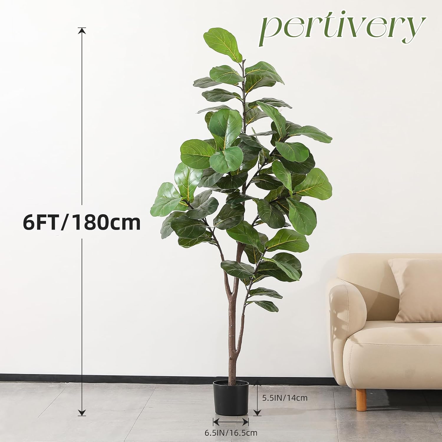 Alternative view of Artificial Fiddle Leaf Fig Tree 6ft, Large Faux Plant Fake Ficus lyrata Silk Trees with Pot for Indoor Outdoor House Living Room Office Home Decor