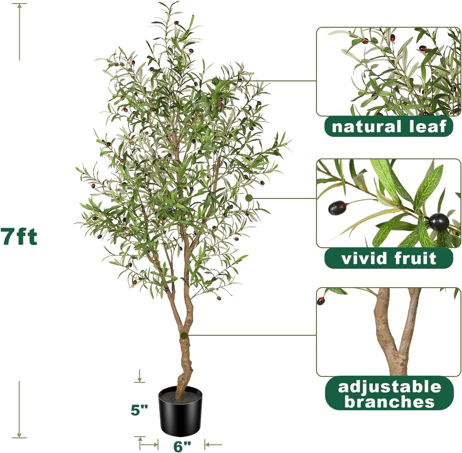 Alternative view of FEELEAD 7ft Faux Olive Tree - Fake Potted Olive Silk Tree with Planter Natural Olive Branches and Realistic Leaves Artificial Tree for Home House Office Decor Indoor