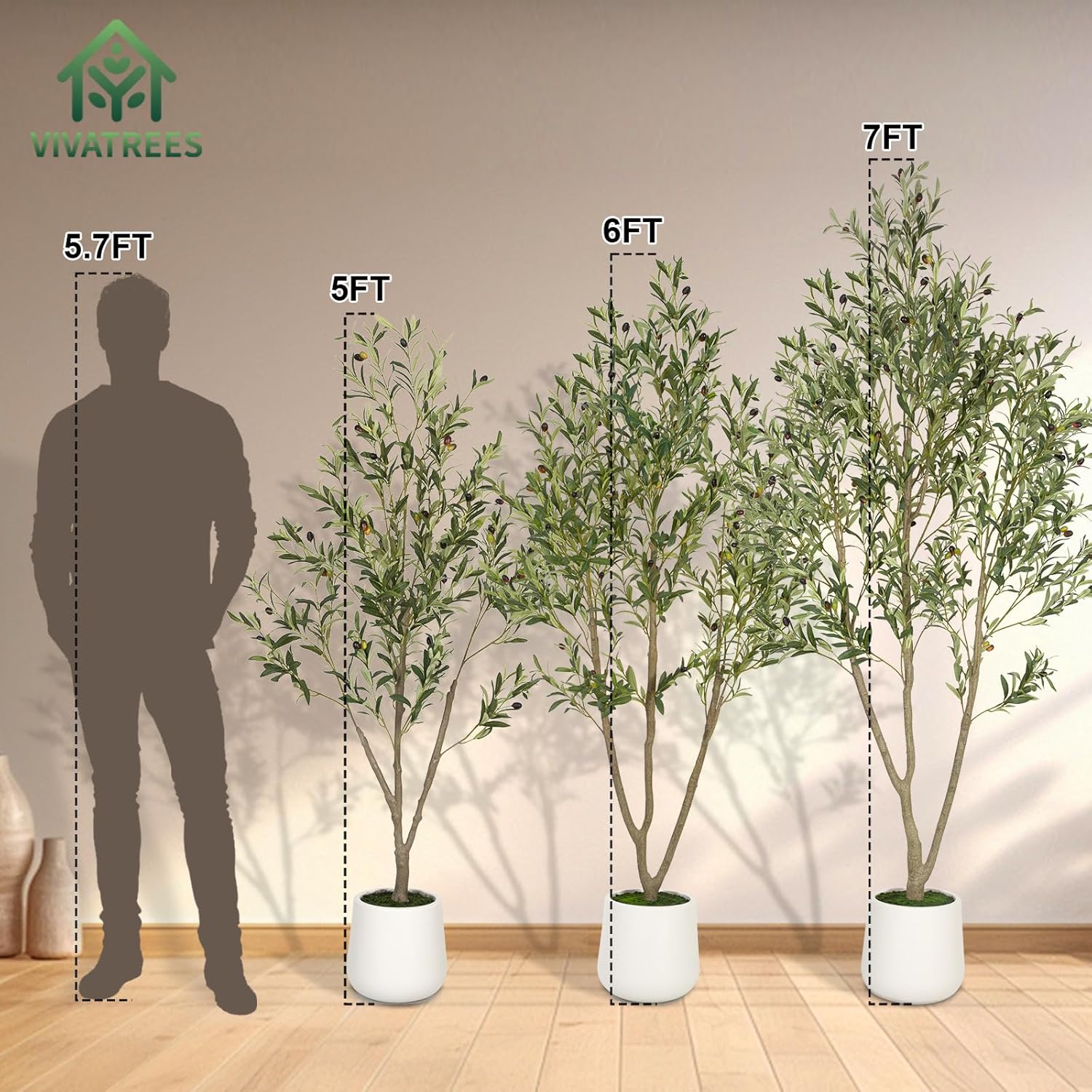 Alternative view of VIVATREES Olive Trees Artificial Indoor, 6FT Tall Faux Olive Tree with White Tall Planter, Artificial Plants with Natural Wood Trunk and Lifelike Fruits for Home Office Decor