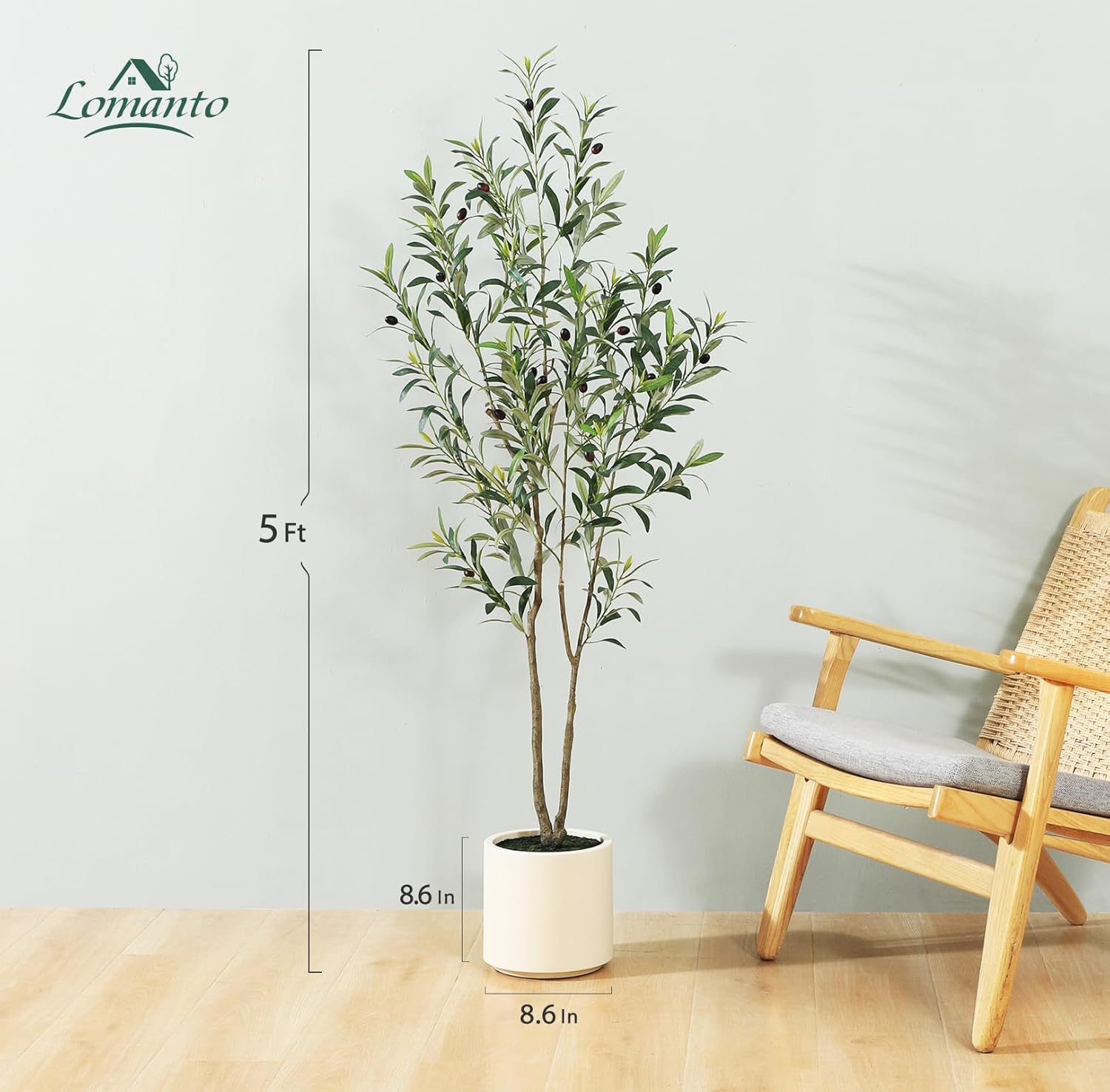 Alternative view of LOMANTO Artificial Olive Trees, 5 ft Tall Fake Olive Trees for Indoor, Faux Olive Silk Tree, Large Olive Plants with White Planter for Home Decor and Housewarming Gift, 1 Pack