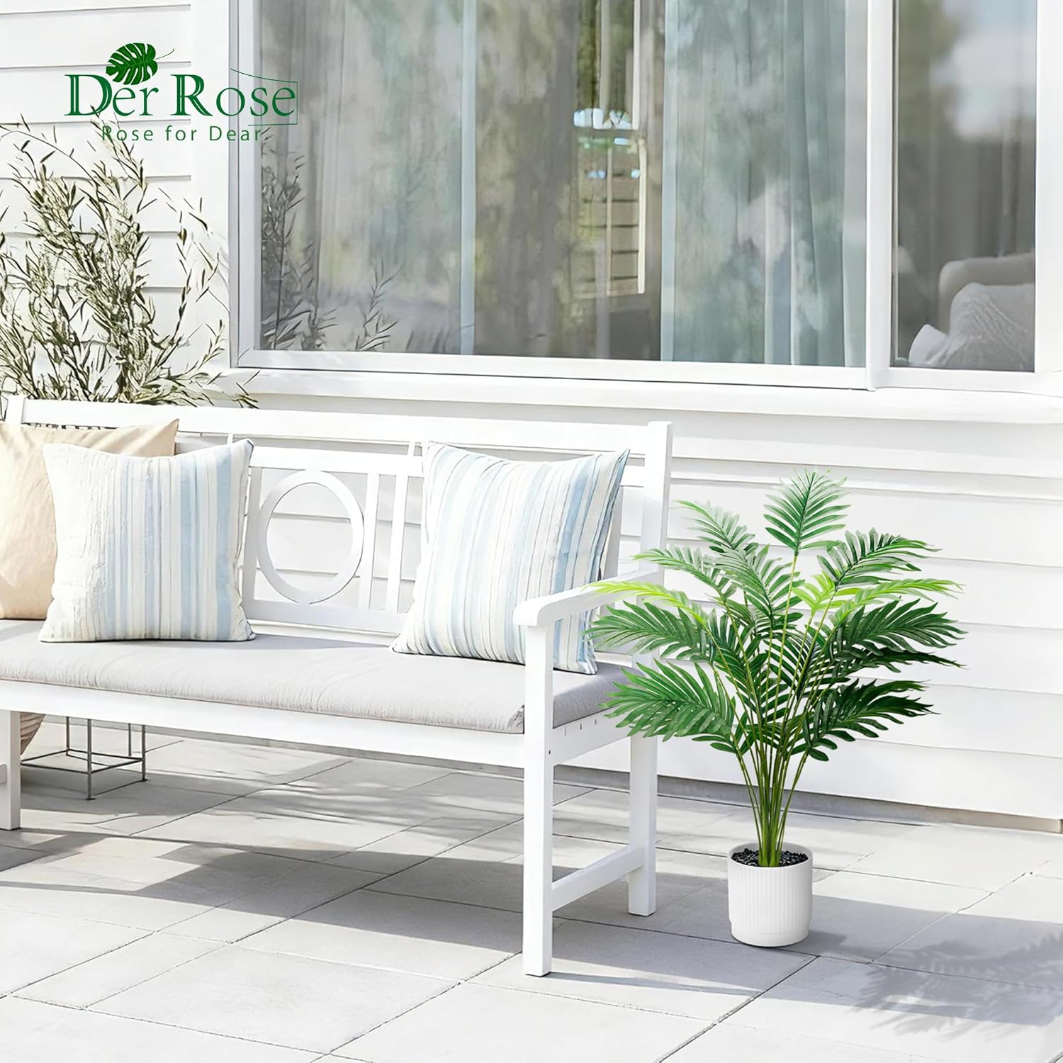 Der Rose 28'' Artificial Palm Tree Tall Fake Tropical Faux Trees Indoor and Outdoor for Home Bathroom Porch Outside Patio Decor (White Pot)