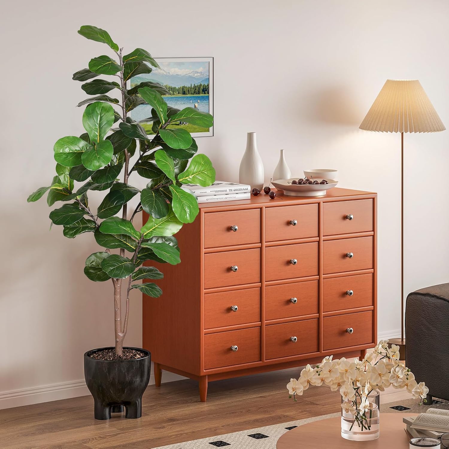 LUWENER 6ft Artificial Fiddle Leaf Fig Tree Plant,Fake Ficus Lyrata in Pot,Ficus Faux Plant Artificial Trees for Office Indoor Outdoor Garden Living Room Home Decor 1PCS-71in