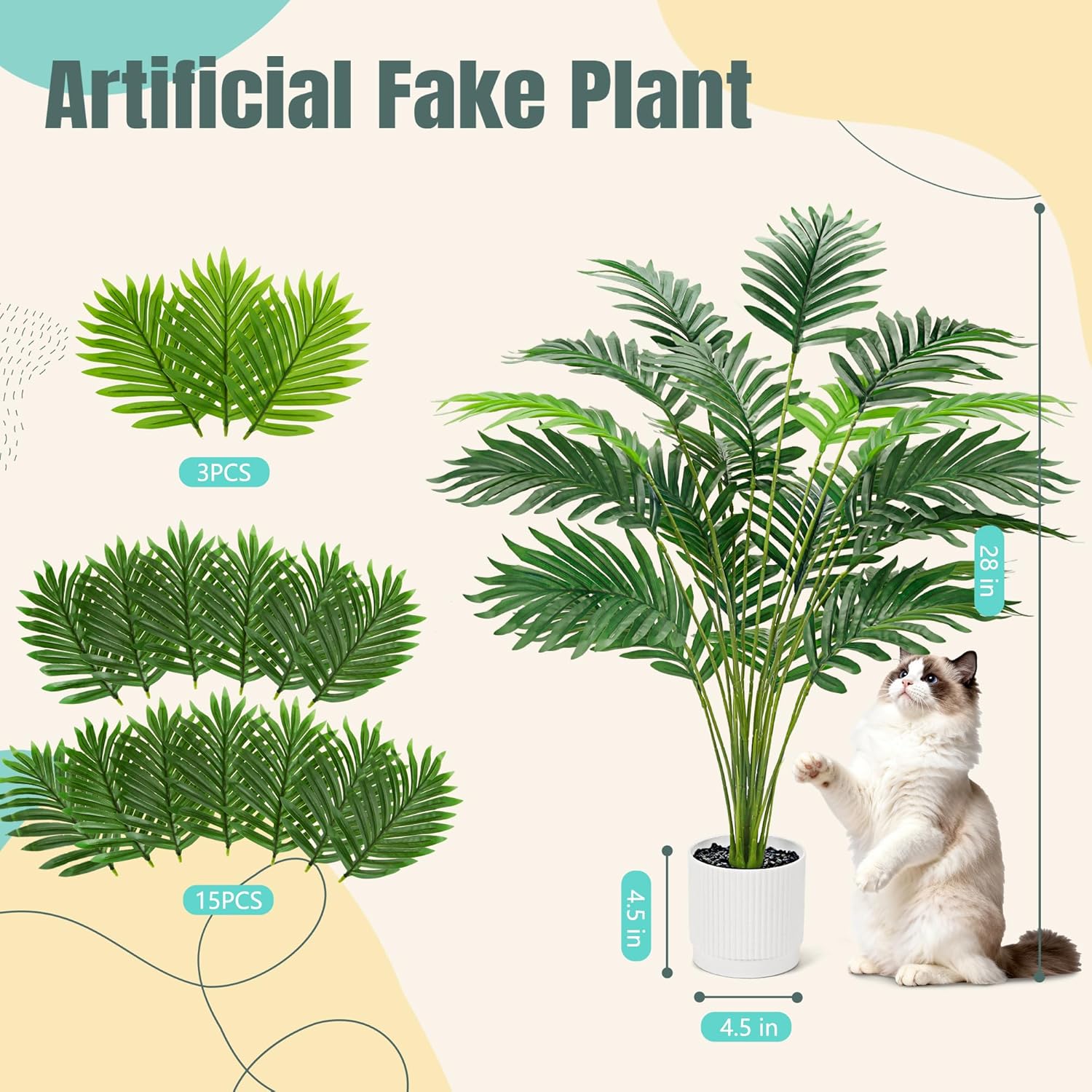 Alternative view of Der Rose 28'' Artificial Palm Tree Tall Fake Tropical Faux Trees Indoor and Outdoor for Home Bathroom Porch Outside Patio Decor (White Pot)